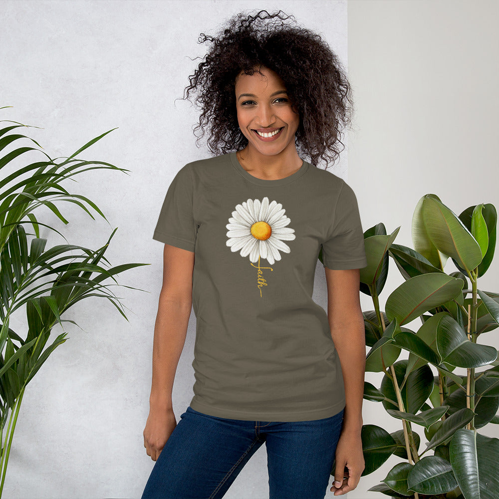 Faith Flower Watercolor Realistic Daisy, Faith Cross, Religious Shirt, Floral Shirt, Inspirational Unisex t-shirt