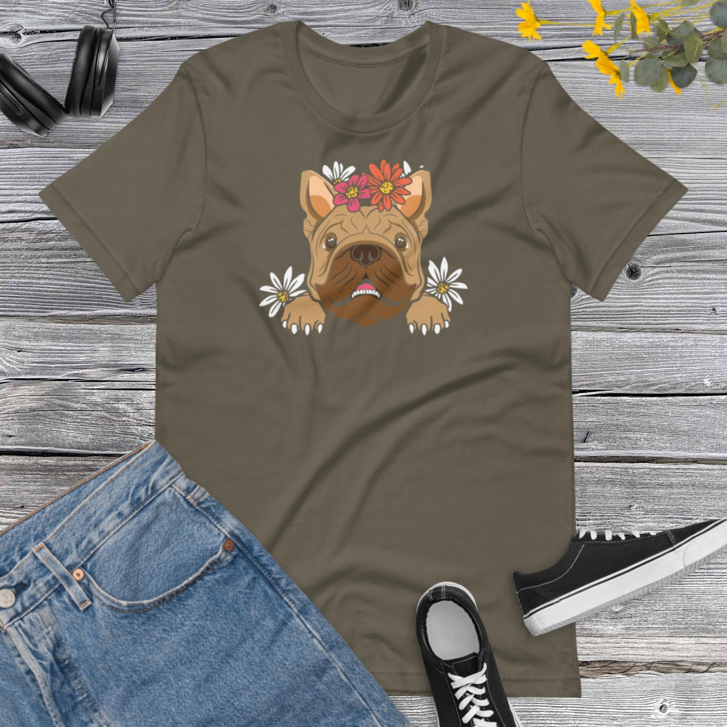 American Bulldog Flower Shirt, Cute Bulldog Shirt, Bulldogs Lover, Bulldog Print Art, Floral Shirt, Flower LoverUnisex t-shirt