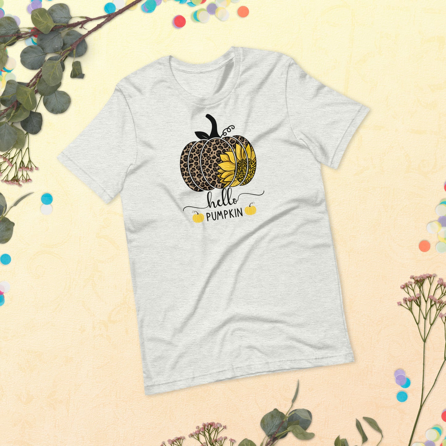 Hello Pumpkin Sunflower, Happy Fall Shirt, Leopard Pumpkin Shirt,  Fall Shirt, Thanksgiving Unisex t-shirt