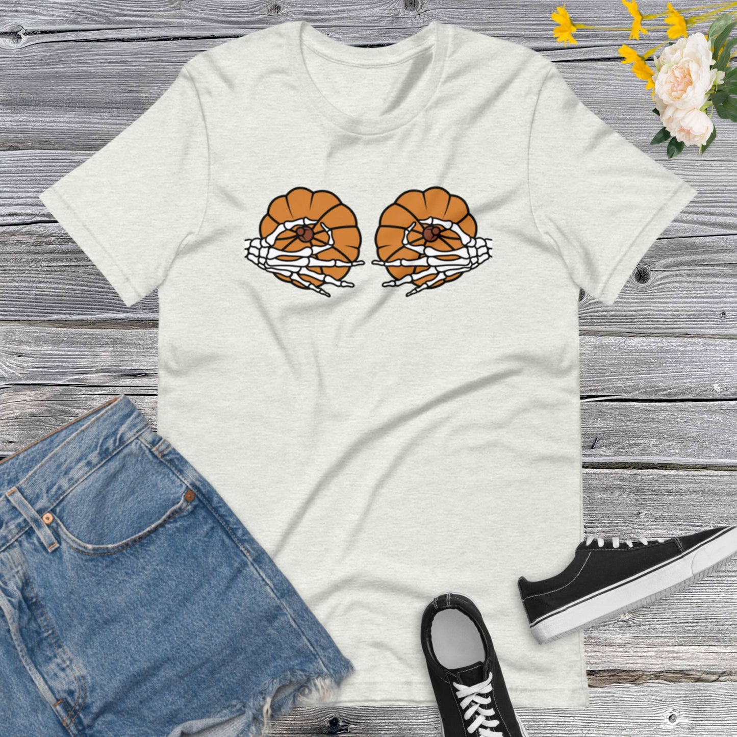 Pumpkin Boobies Shirt, Skeleton Hands Shirt, Funny Halloween Shirt, Thanksgiving Boobies Shirt, Skeleton Unisex t-shirtUnisex t-shirt