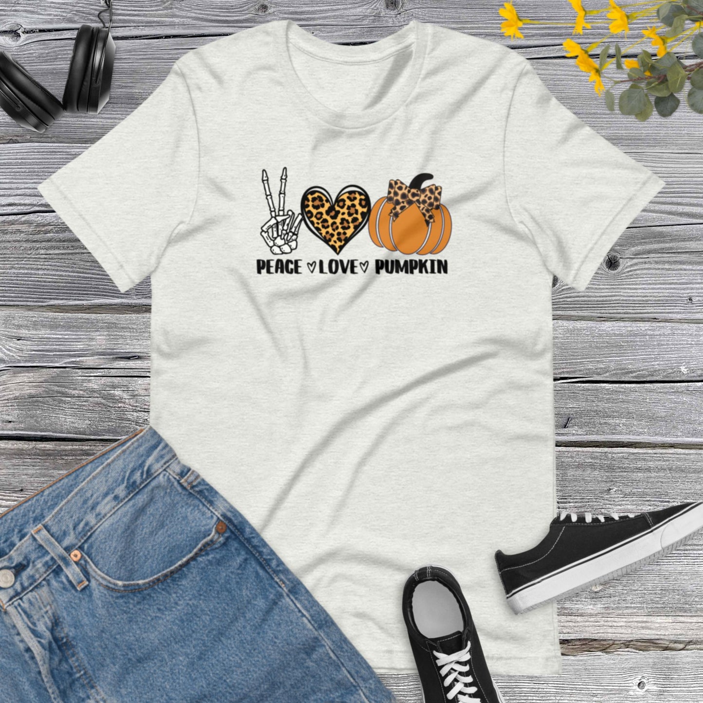 Peace Love Pumpkin Shirt, Horrible T-Shirt, Halloween Pumpkin Outfit, Funny Skeleton Shirt, Funny Halloween Unisex t-shirt