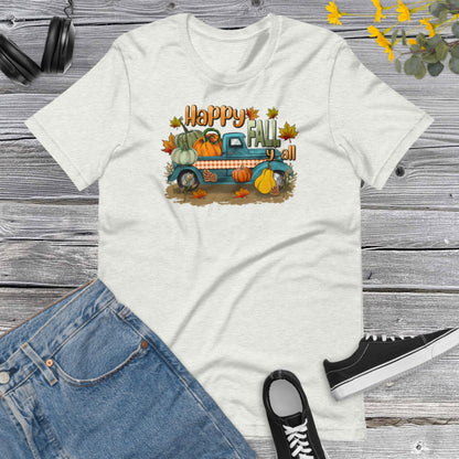 Happy Fall Y all, Fall Harvest on pickup Truck, Fall  Truck, Flowers Pumpkin, Thanksgiving, Pumpkins Unisex t-shirt