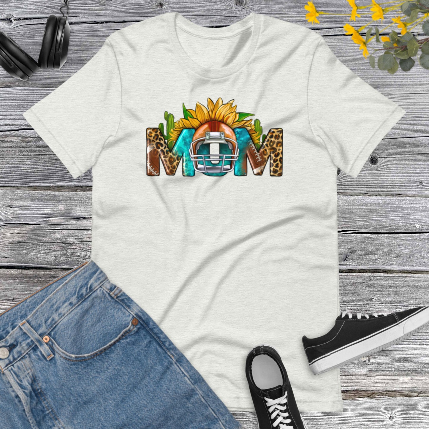 Football Mom Sunflower Leopard, Football Mom, Sports Mom, Football Mom, Team Football Lover Unisex t-shirt