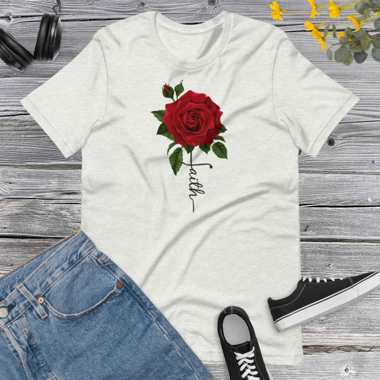 Faith Rose, Christian Watercolor, Vertical Cross, Faith Cross, Religious Shirt, Floral Shirt, Inspirational Unisex t-shirt