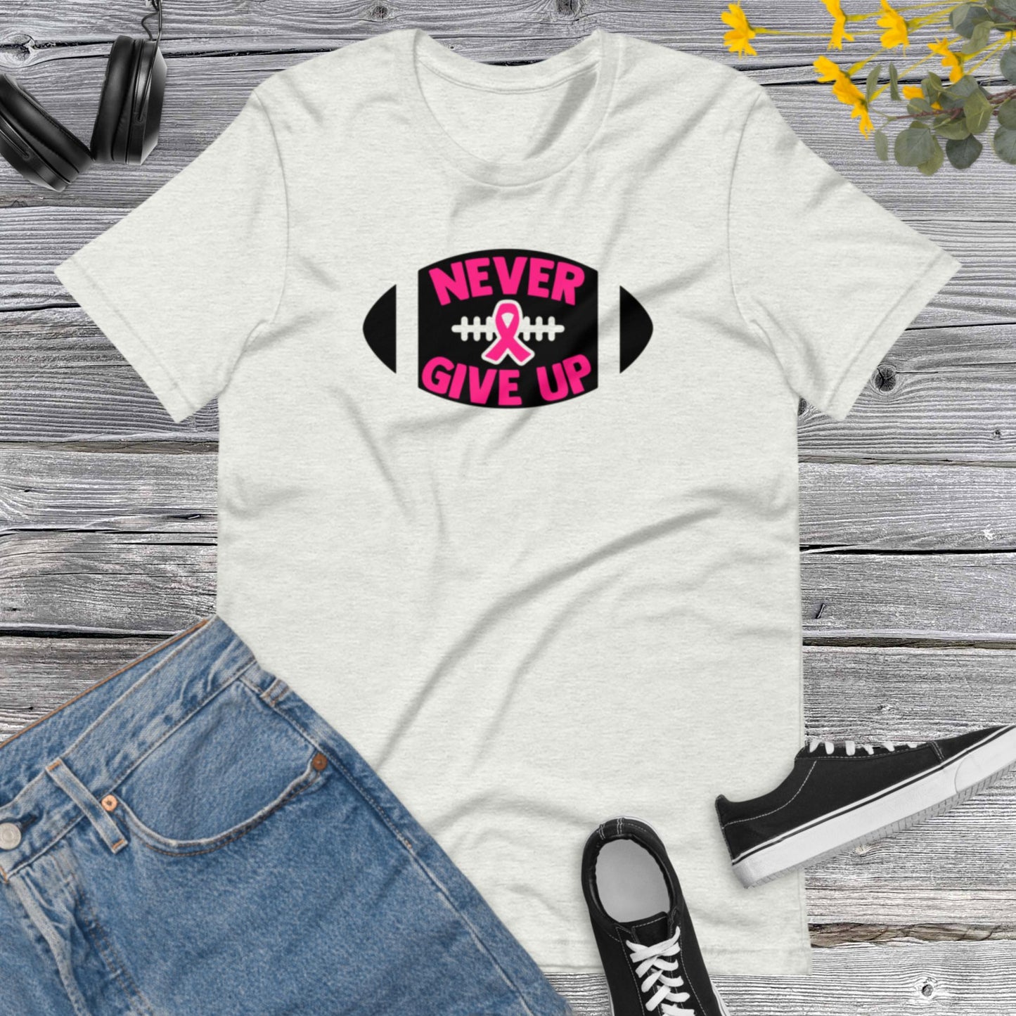 Never Give Up, Breast Cancer Awareness, Team Cancer, Motivational, Pink Ribbon, In October We Wear PinkUnisex t-shirt