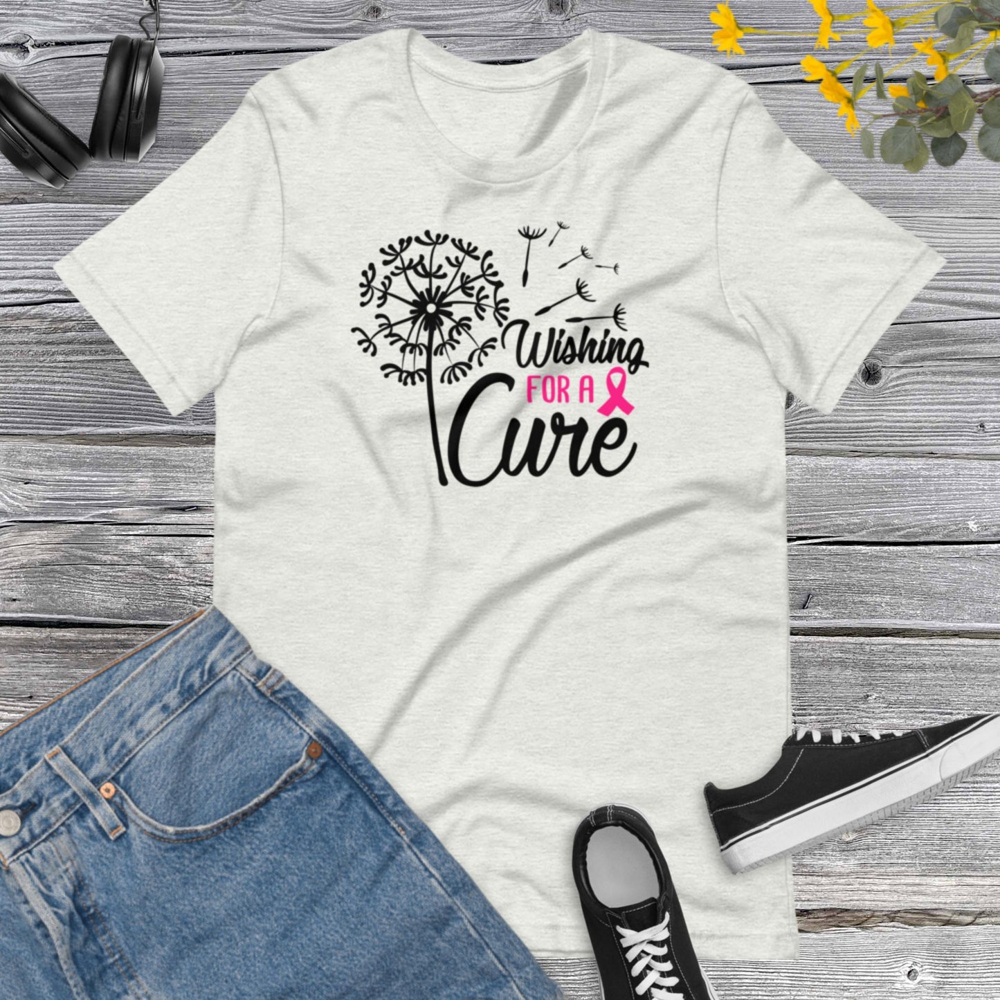 Wishing for a Cure, Breast Cancer Awareness, Team Cancer, Motivational, Pink Ribbon, In October We Wear Pink Unisex t-shirt