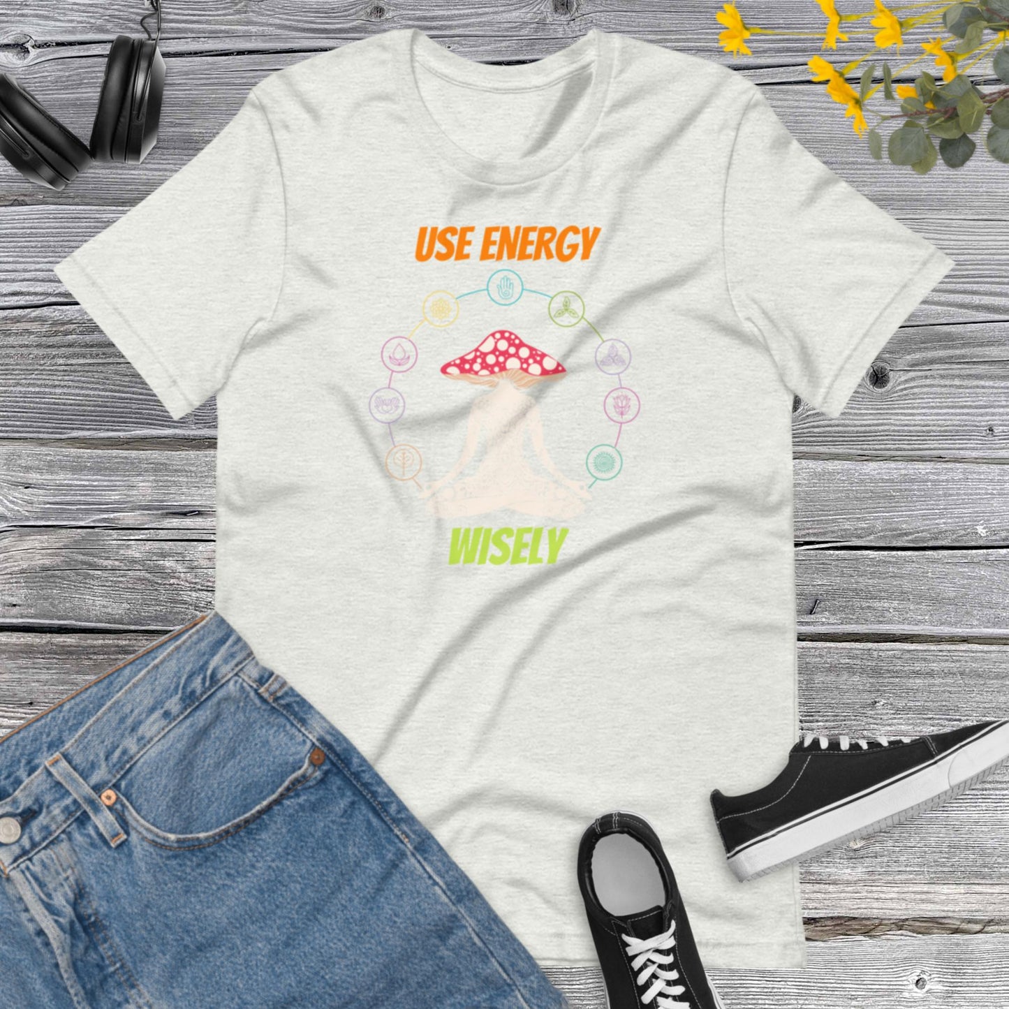 Use Energy Wisely, Psychedelic Mushroom T-Shirt, Yoga Time, Energy Positive, Positive Life, Vibes shirt Team Yoga Unisex t-shirt