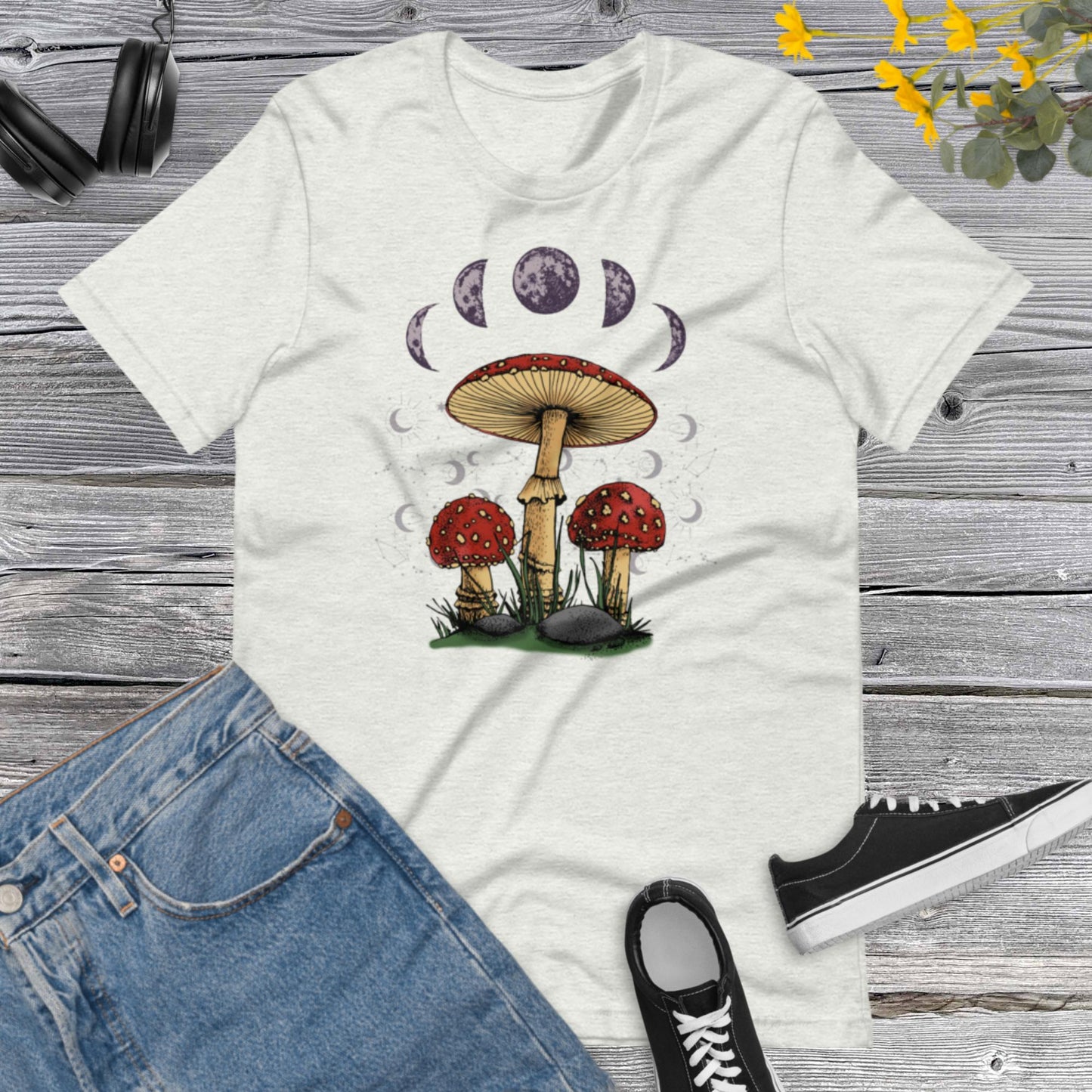 Mushroom Shirt, Witchy Mushroom, Mystical Mushroom, Moon Phase Shirt, Moon with Magic Mushroom Shirt, Mushroom Tee Gift