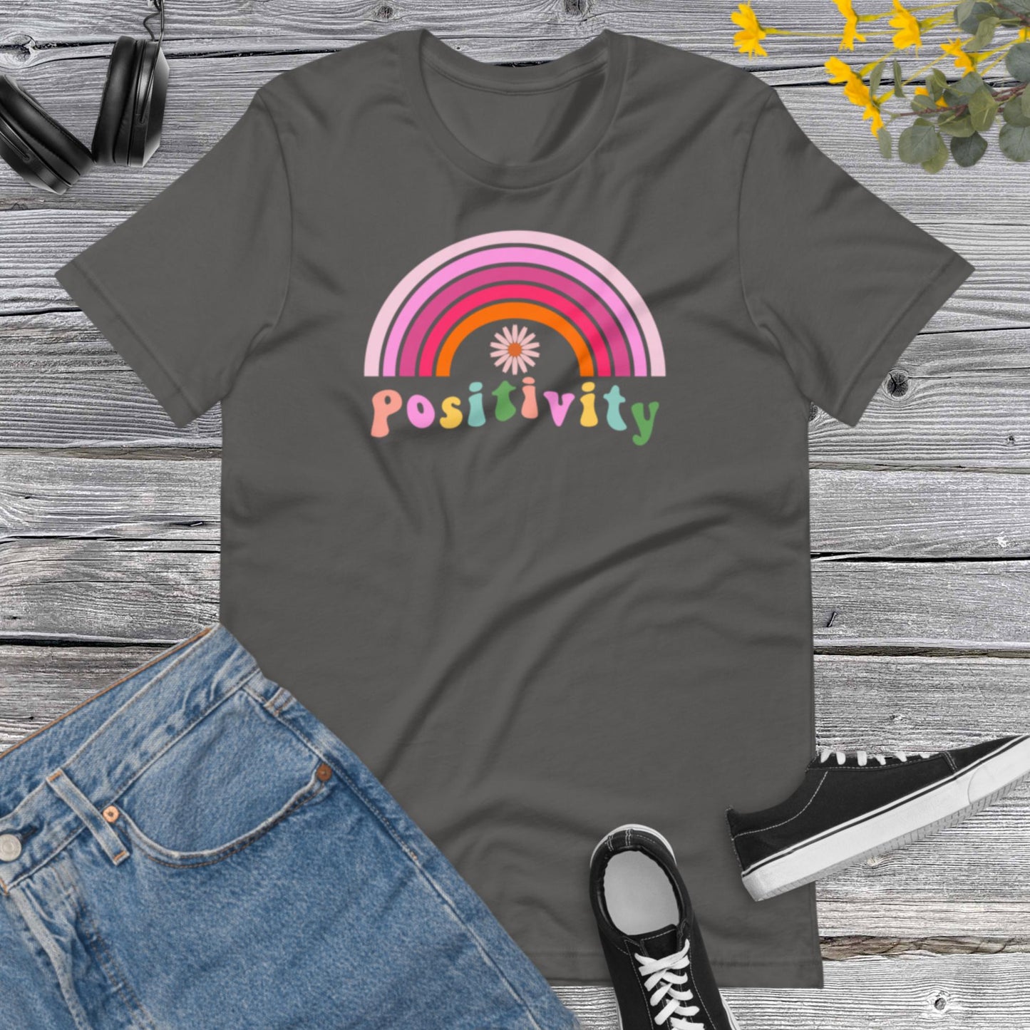 Retro Positivity shirt, Rainbow Inspirational shirt, Positive thinking, kindness shirt, Cute women apparel,  Rainbow flower Unisex t-shirt