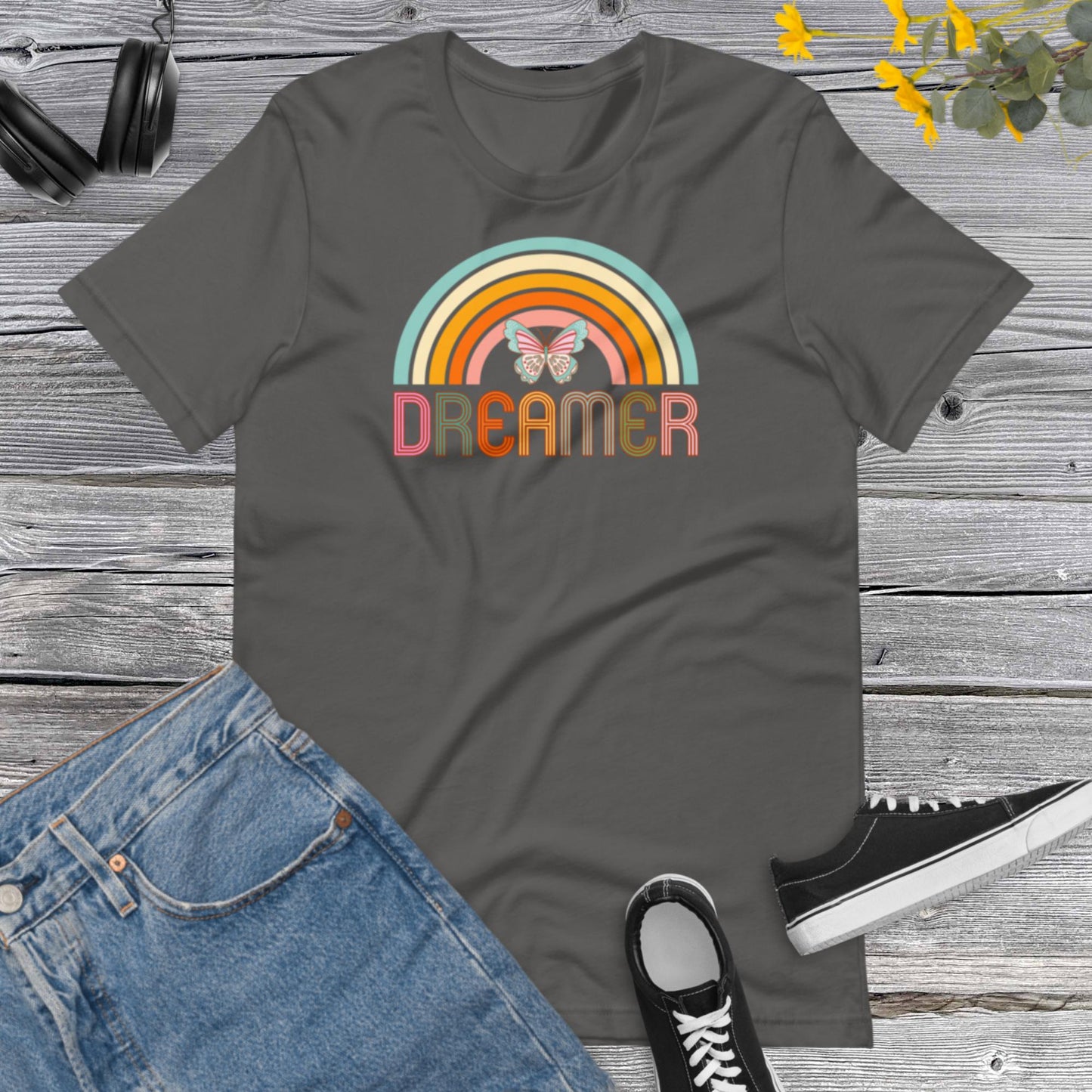 Retro Rainbow Shirt, Dreamer Tee, Butterfly Shirt, Rainbow Inspirational shirt, Positive thinking Retro Graphic Tees Unisex t-shirt