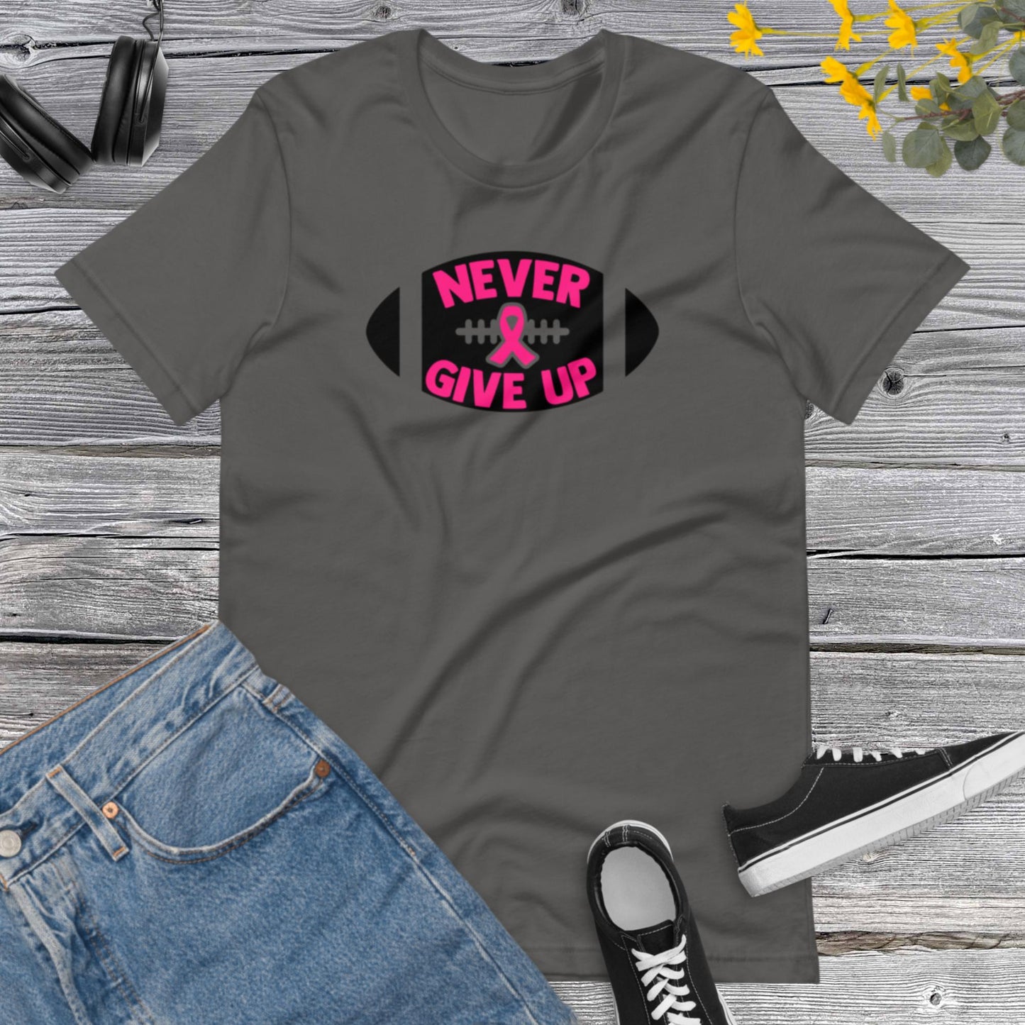 Never Give Up, Breast Cancer Awareness, Team Cancer, Motivational, Pink Ribbon, In October We Wear PinkUnisex t-shirt