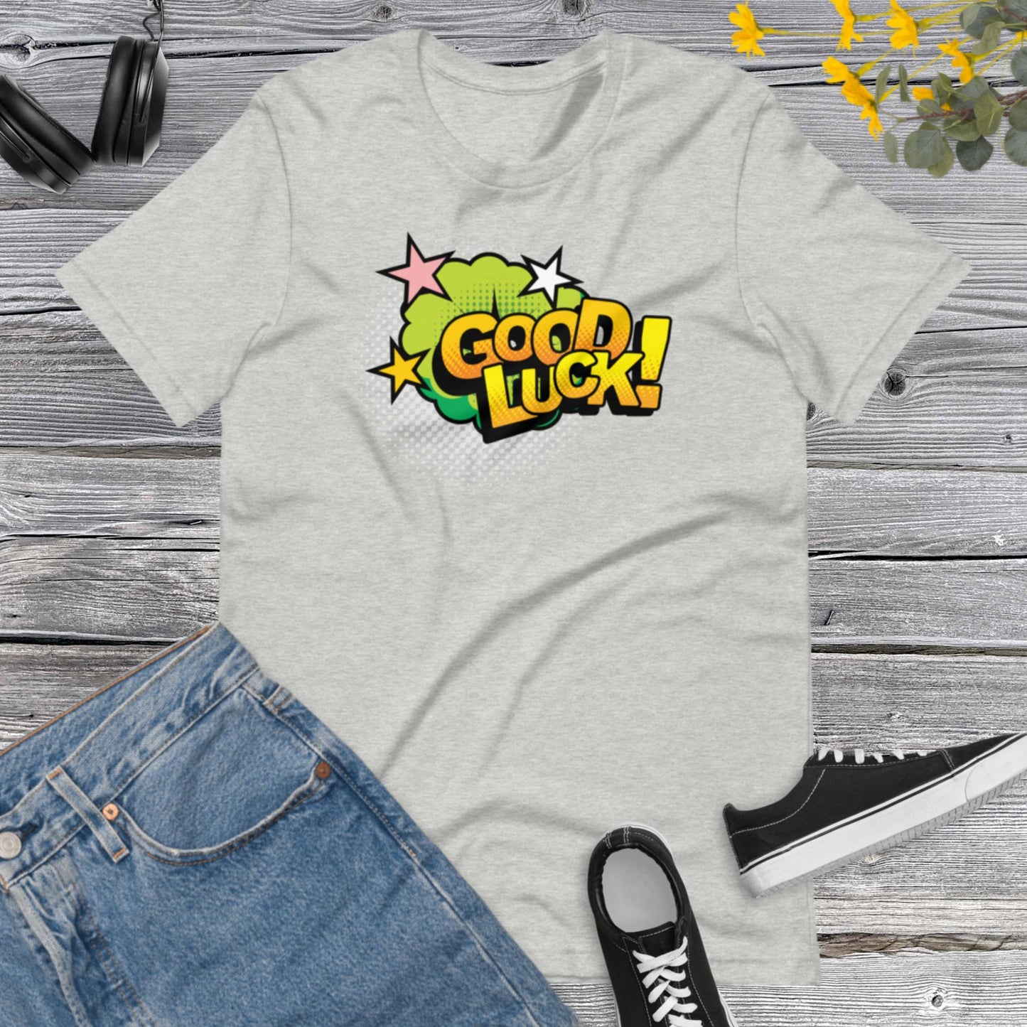 Good Luck Pop Art Style, Retro Design Good Luck Shirt, Retro Comic Style, Graphic Shirt , American Vintage Pop Art Design Unisex t-shirt