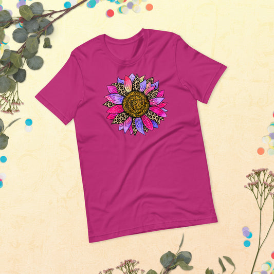 Leopard Sunflower Colorful, Sunflower Shirt, Flower Shirt, Daisy, Roses, Nature, Wildflower, Inspirational Unisex t-shirt