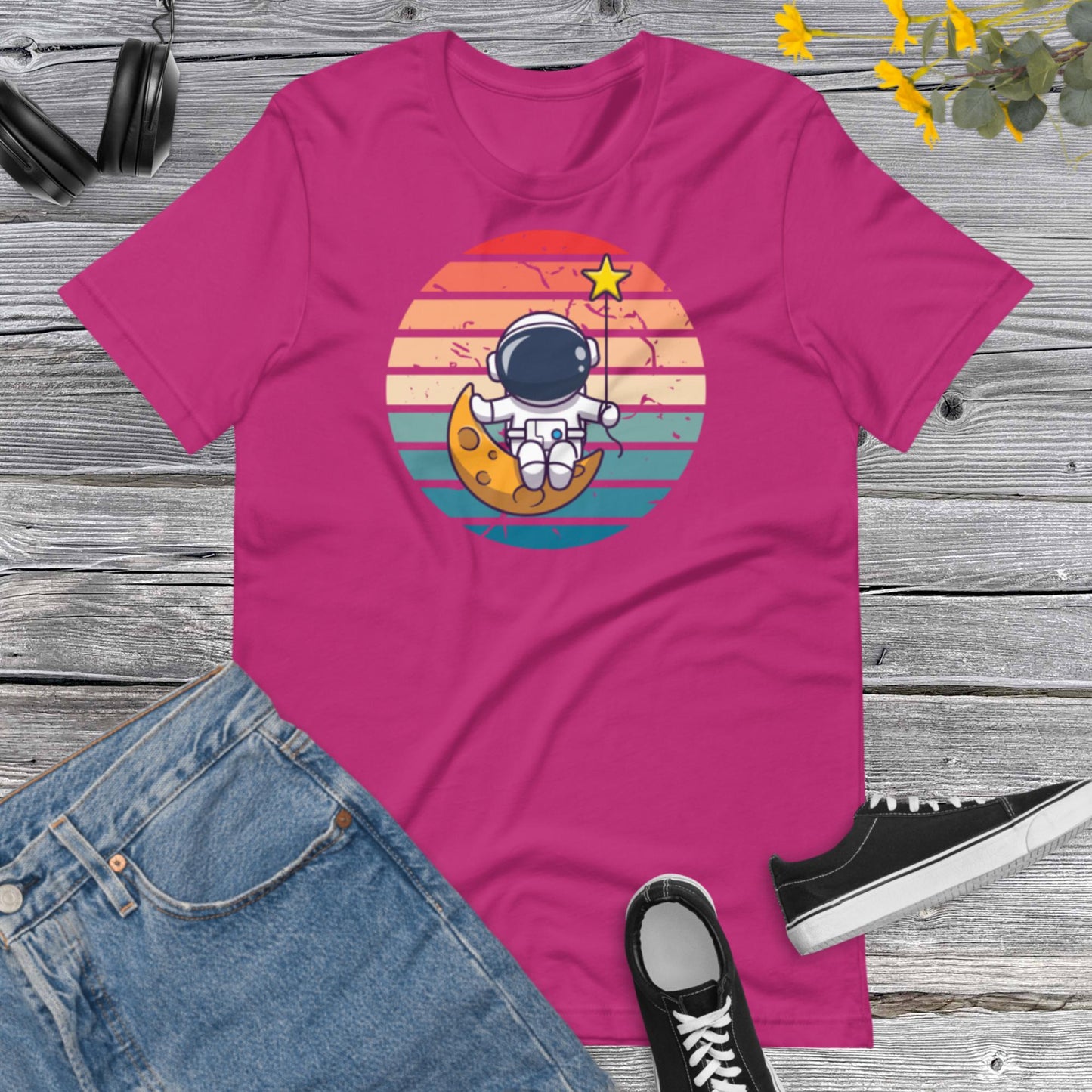 Astronaut sitting Moon Star, Astronaut Shirt, Funny Spaceman Moon, Outer Space Shirt, Space Theme Party, Space Birthday Unisex t-shirt