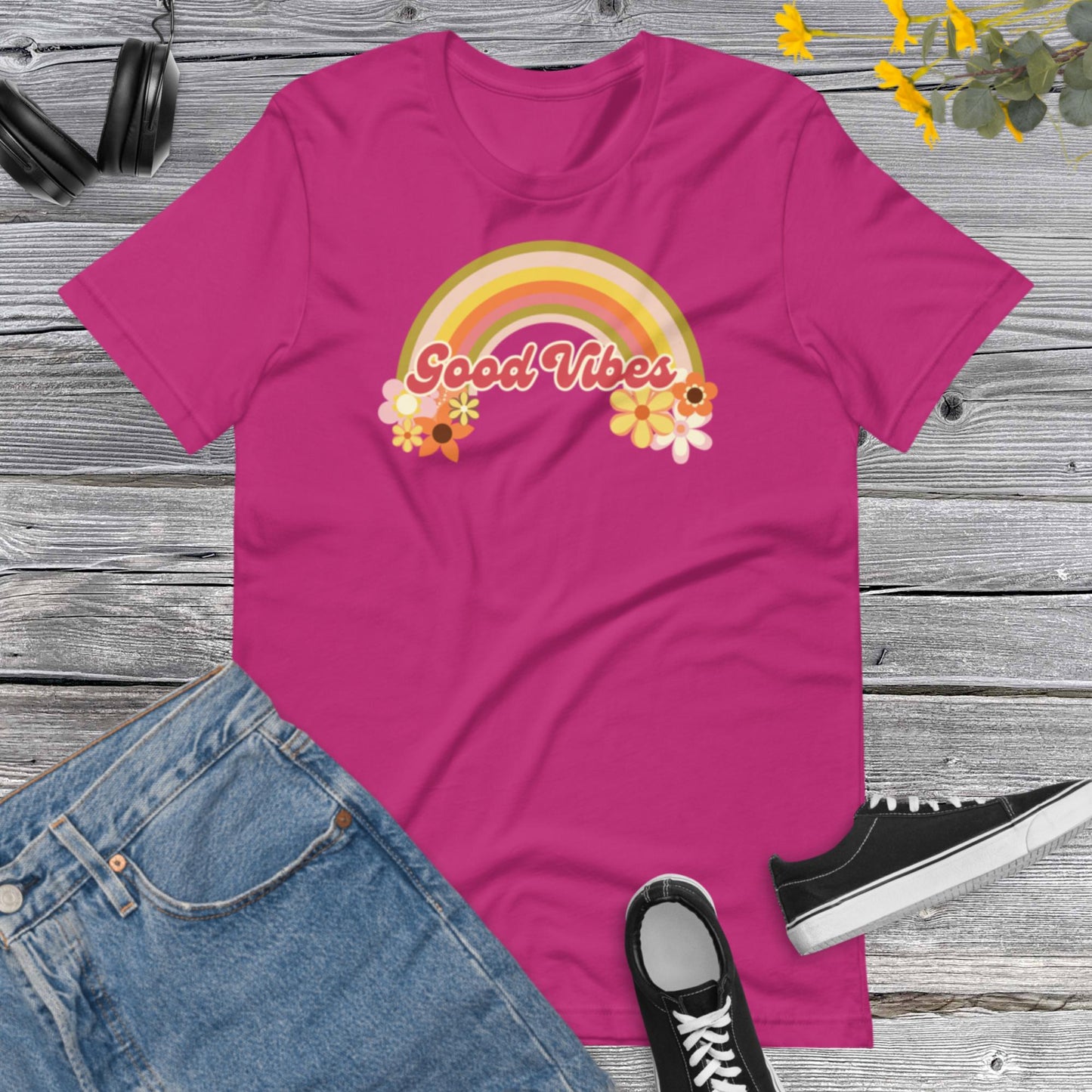 Retro Good Vibes Flowers, Raimbow flowers, Vintage Raimbow, Inspirational Positivity Shirt, Positive Feelings Unisex t-shirt