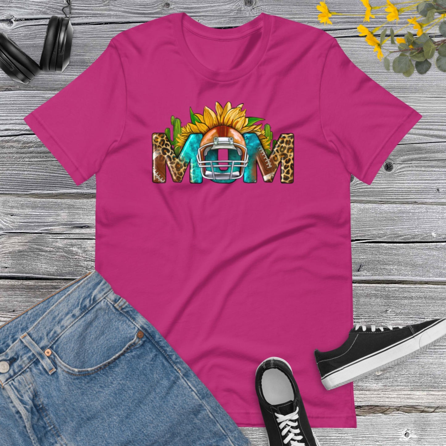 Football Mom Sunflower Leopard, Football Mom, Sports Mom, Football Mom, Team Football Lover Unisex t-shirt