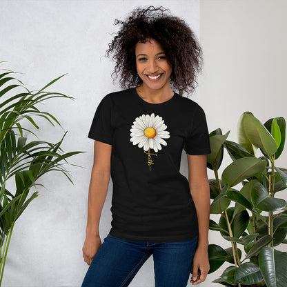 Faith Flower Watercolor Realistic Daisy, Faith Cross, Religious Shirt, Floral Shirt, Inspirational Unisex t-shirt