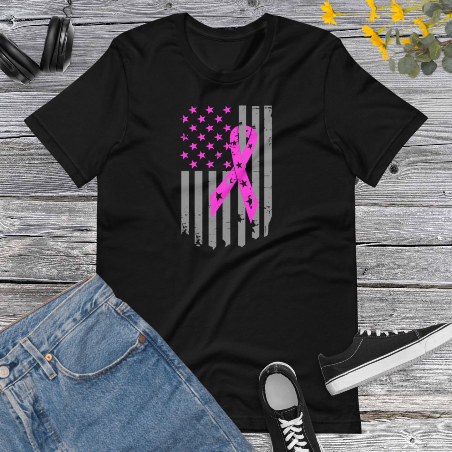 Breast Cancer USA Flag, Motivational Cancer Awareness T-shirt, Pink October, Breast Cancer T-shirt, Cancer Awareness Unisex t-shirt