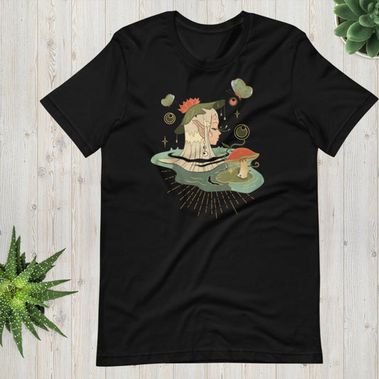 Water Nymph Vintage Faecore Murshroom, Magic Mushroom Tee, Cottagecore Shirt, Botanical Shirt, Nature Lover Mushroom Unisex t-shirt