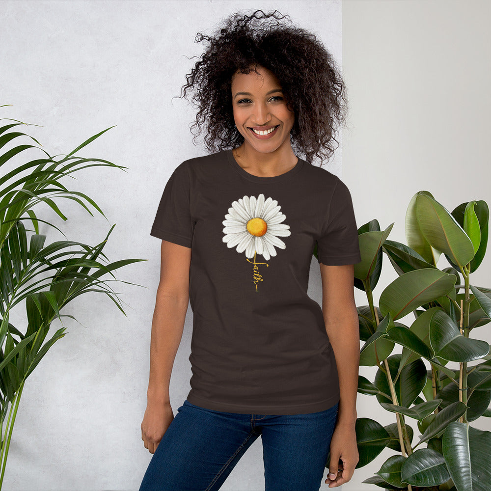 Faith Flower Watercolor Realistic Daisy, Faith Cross, Religious Shirt, Floral Shirt, Inspirational Unisex t-shirt