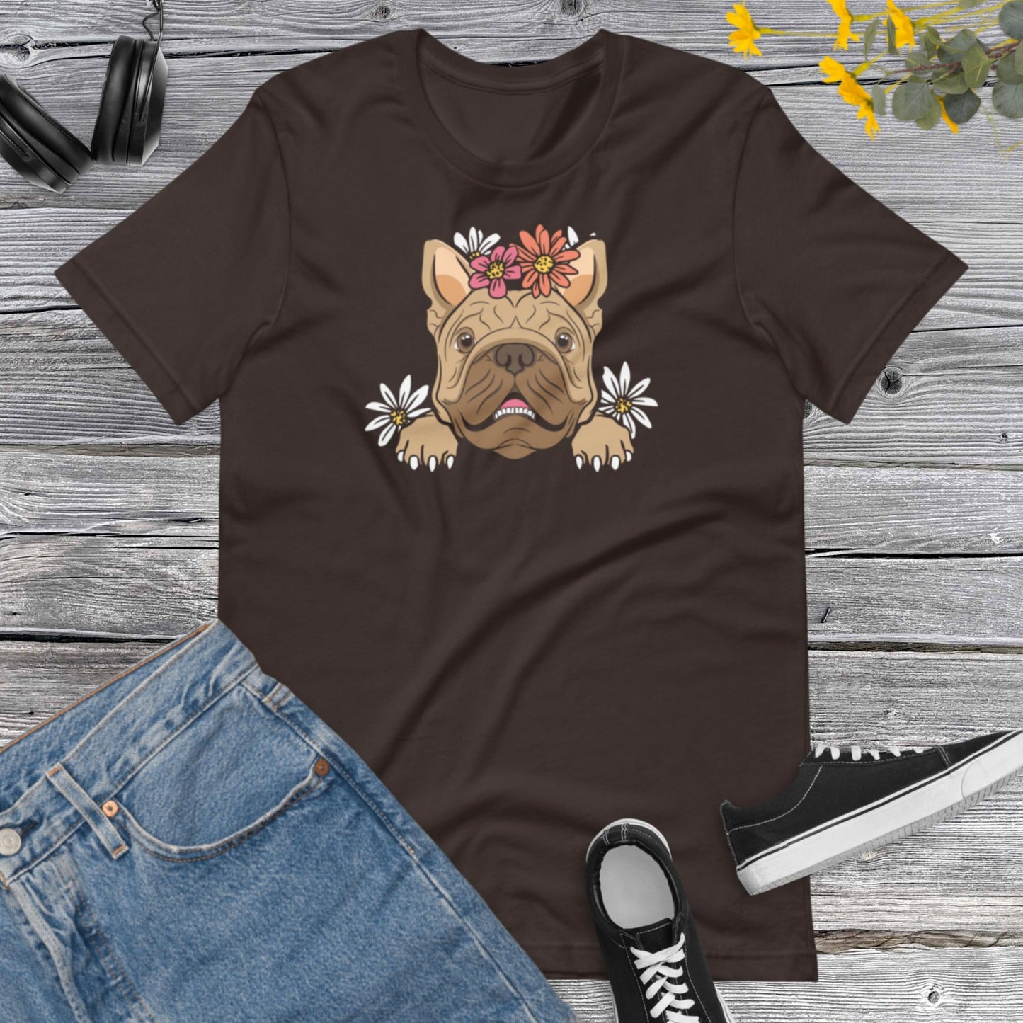 American Bulldog Flower Shirt, Cute Bulldog Shirt, Bulldogs Lover, Bulldog Print Art, Floral Shirt, Flower LoverUnisex t-shirt