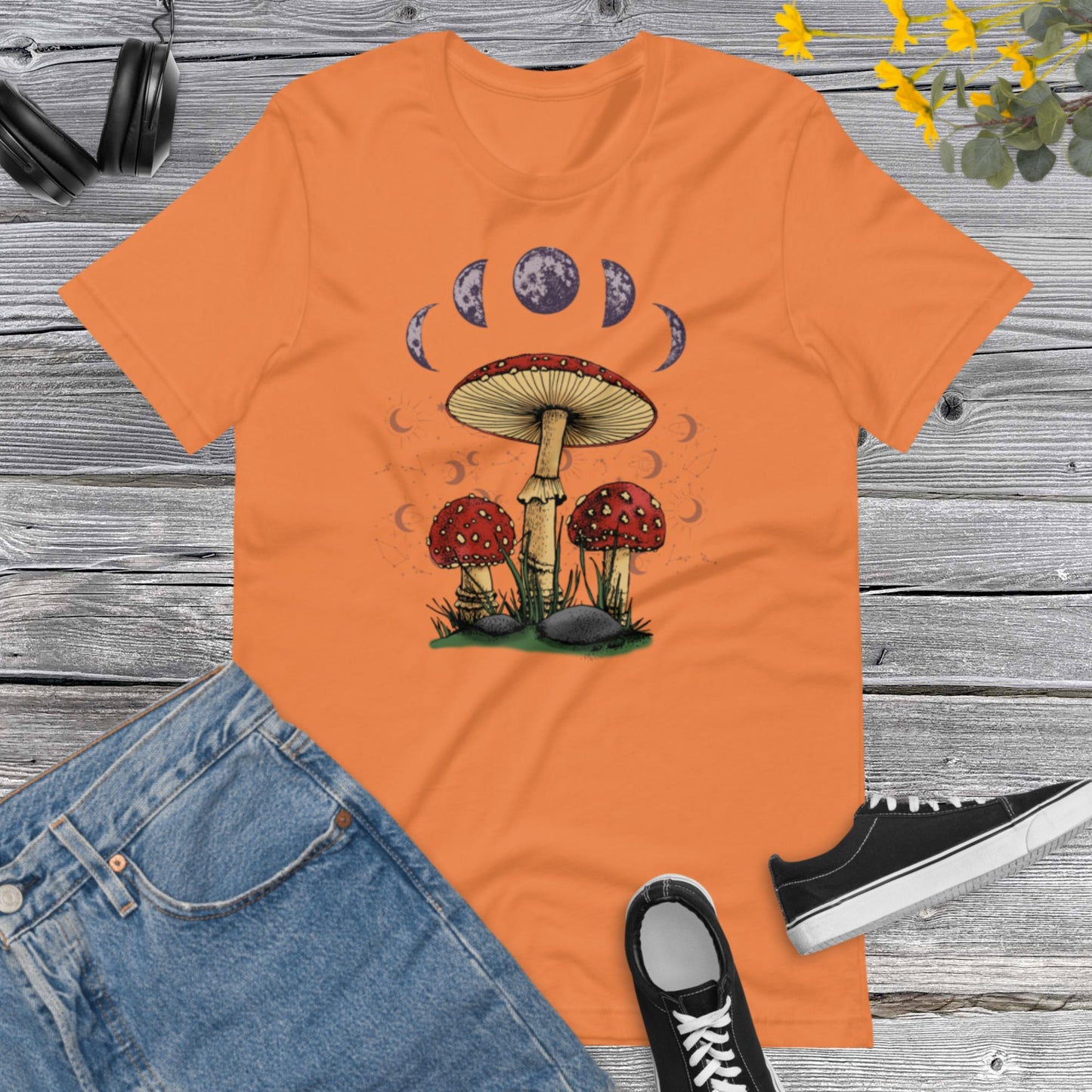 Mushroom Shirt, Witchy Mushroom, Mystical Mushroom, Moon Phase Shirt, Moon with Magic Mushroom Shirt, Mushroom Tee Gift