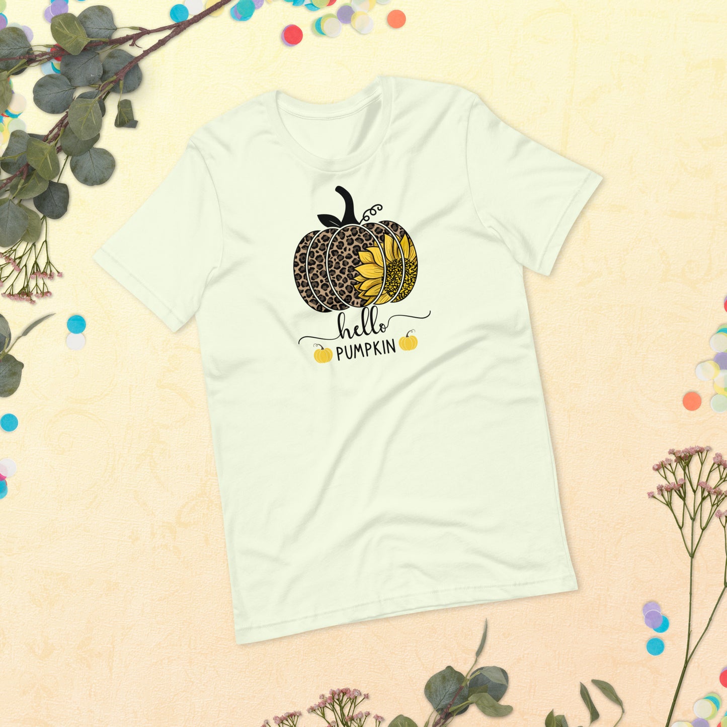 Hello Pumpkin Sunflower, Happy Fall Shirt, Leopard Pumpkin Shirt,  Fall Shirt, Thanksgiving Unisex t-shirt