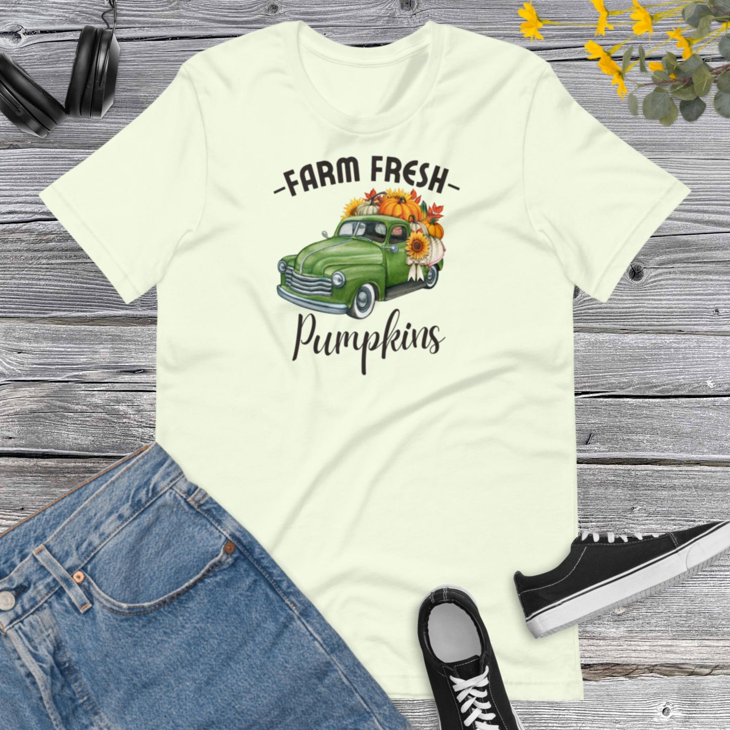 Farm Fresh Pumpkins Sunflower, Fall Truck Shirt, Pumpkin Shirt, Autumn Shirt, Fall Shirts, Happy ThanksgivingUnisex t-shirt