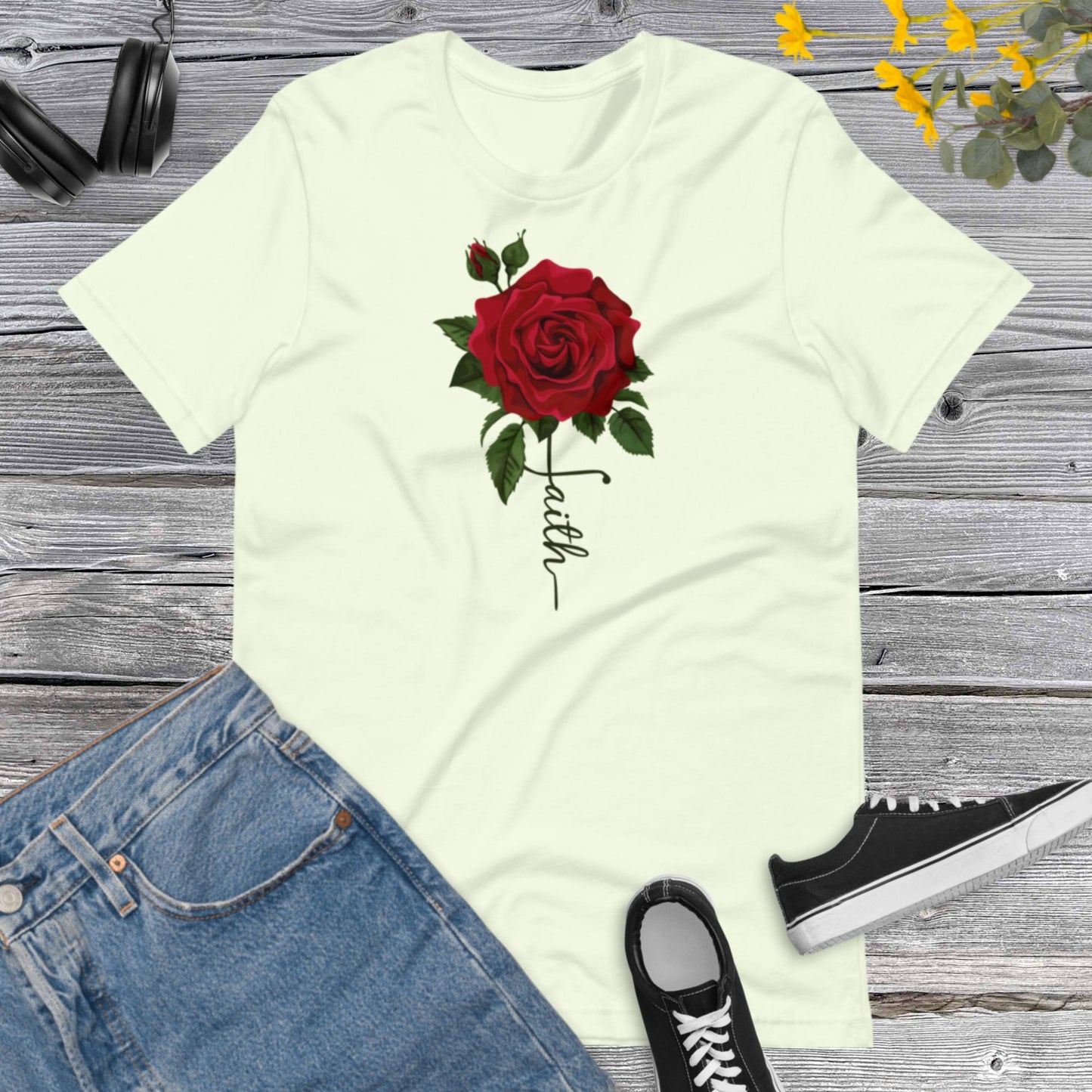 Faith Rose, Christian Watercolor, Vertical Cross, Faith Cross, Religious Shirt, Floral Shirt, Inspirational Unisex t-shirt