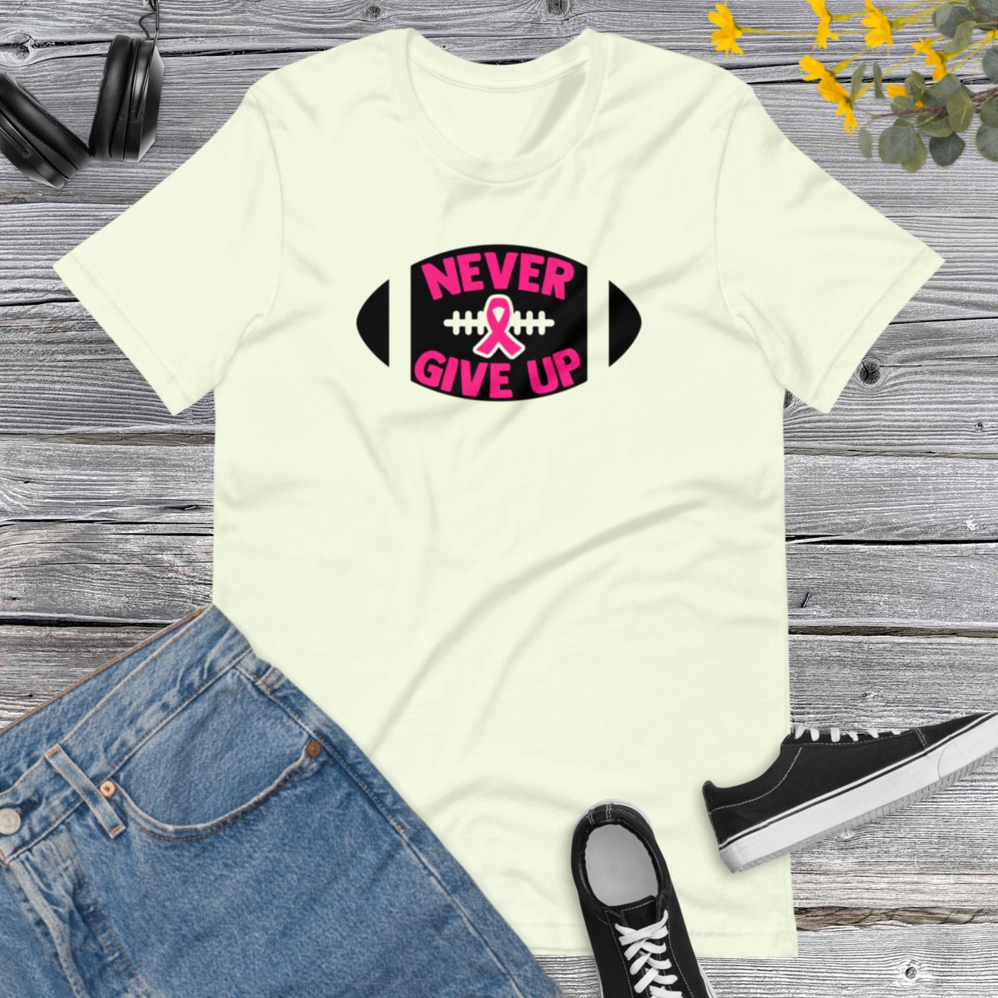 Never Give Up, Breast Cancer Awareness, Team Cancer, Motivational, Pink Ribbon, In October We Wear PinkUnisex t-shirt