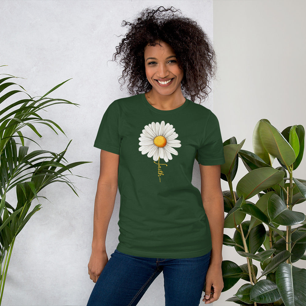 Faith Flower Watercolor Realistic Daisy, Faith Cross, Religious Shirt, Floral Shirt, Inspirational Unisex t-shirt