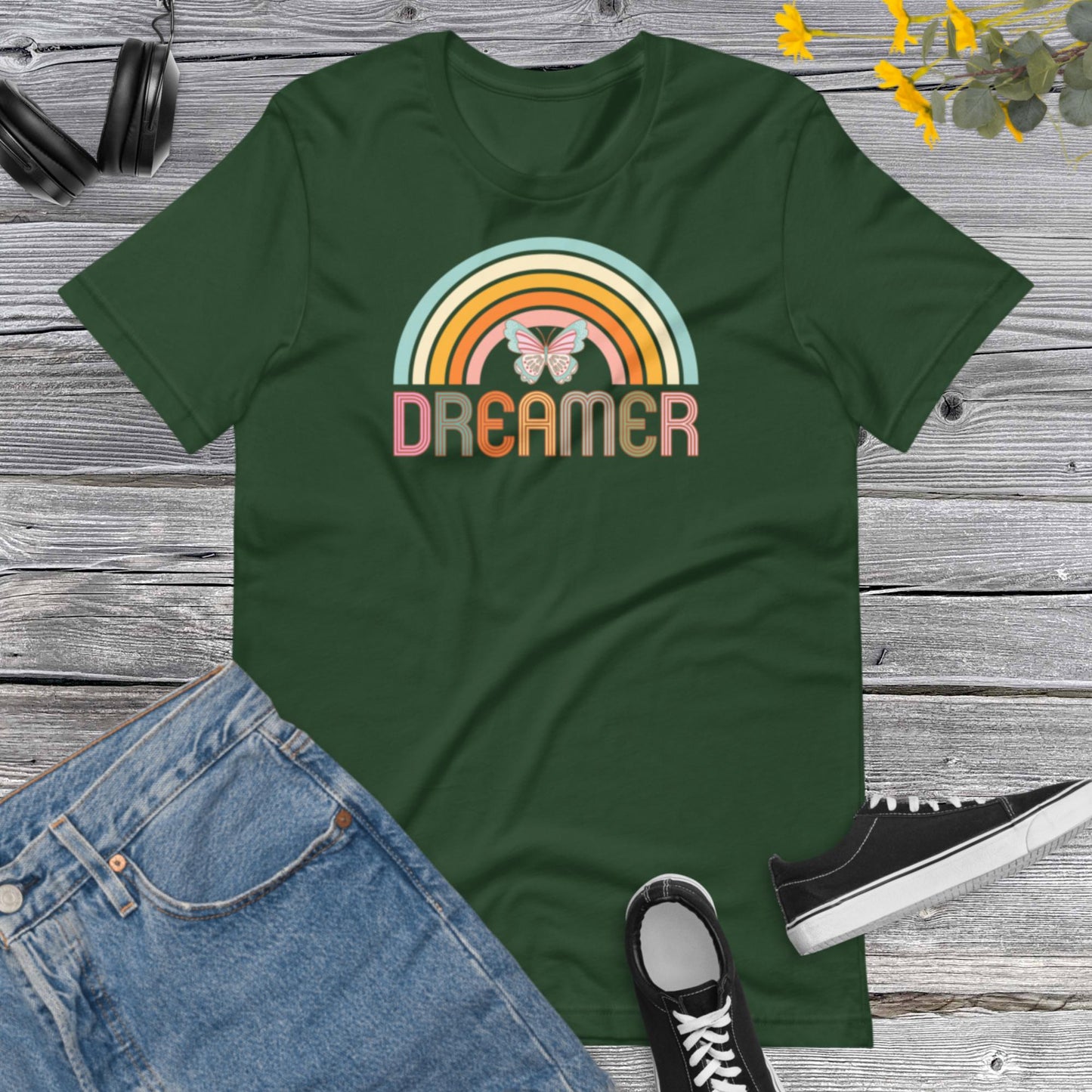 Retro Rainbow Shirt, Dreamer Tee, Butterfly Shirt, Rainbow Inspirational shirt, Positive thinking Retro Graphic Tees Unisex t-shirt