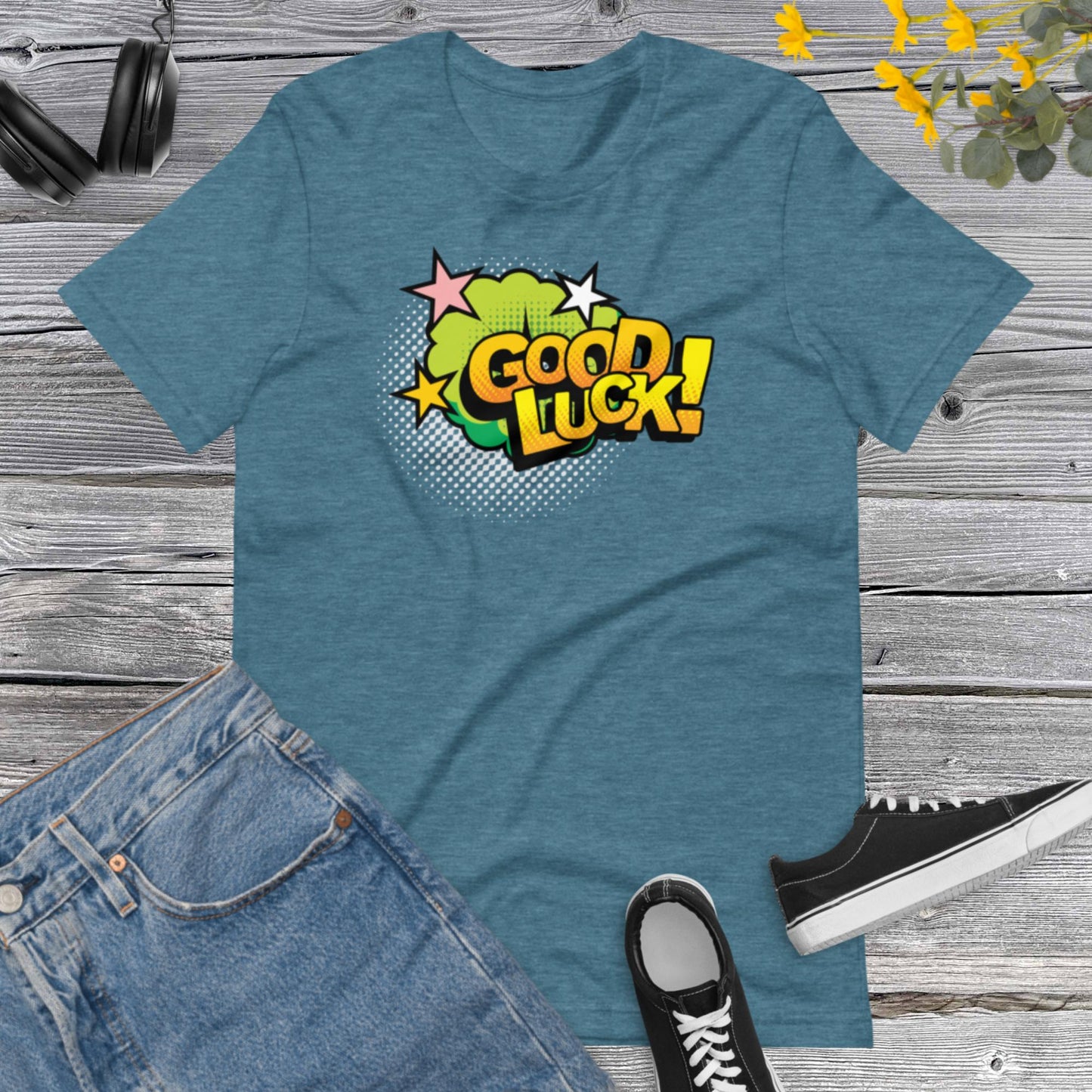 Good Luck Pop Art Style, Retro Design Good Luck Shirt, Retro Comic Style, Graphic Shirt , American Vintage Pop Art Design Unisex t-shirt