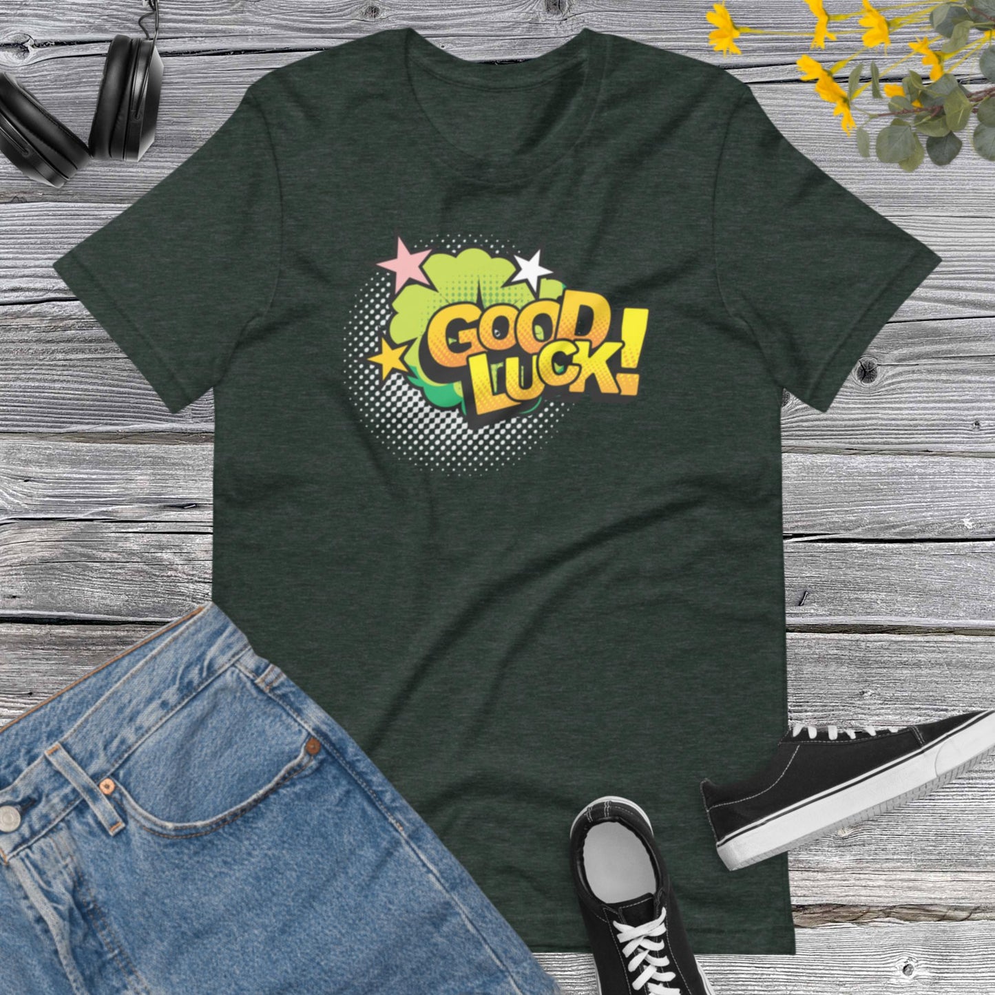 Good Luck Pop Art Style, Retro Design Good Luck Shirt, Retro Comic Style, Graphic Shirt , American Vintage Pop Art Design Unisex t-shirt