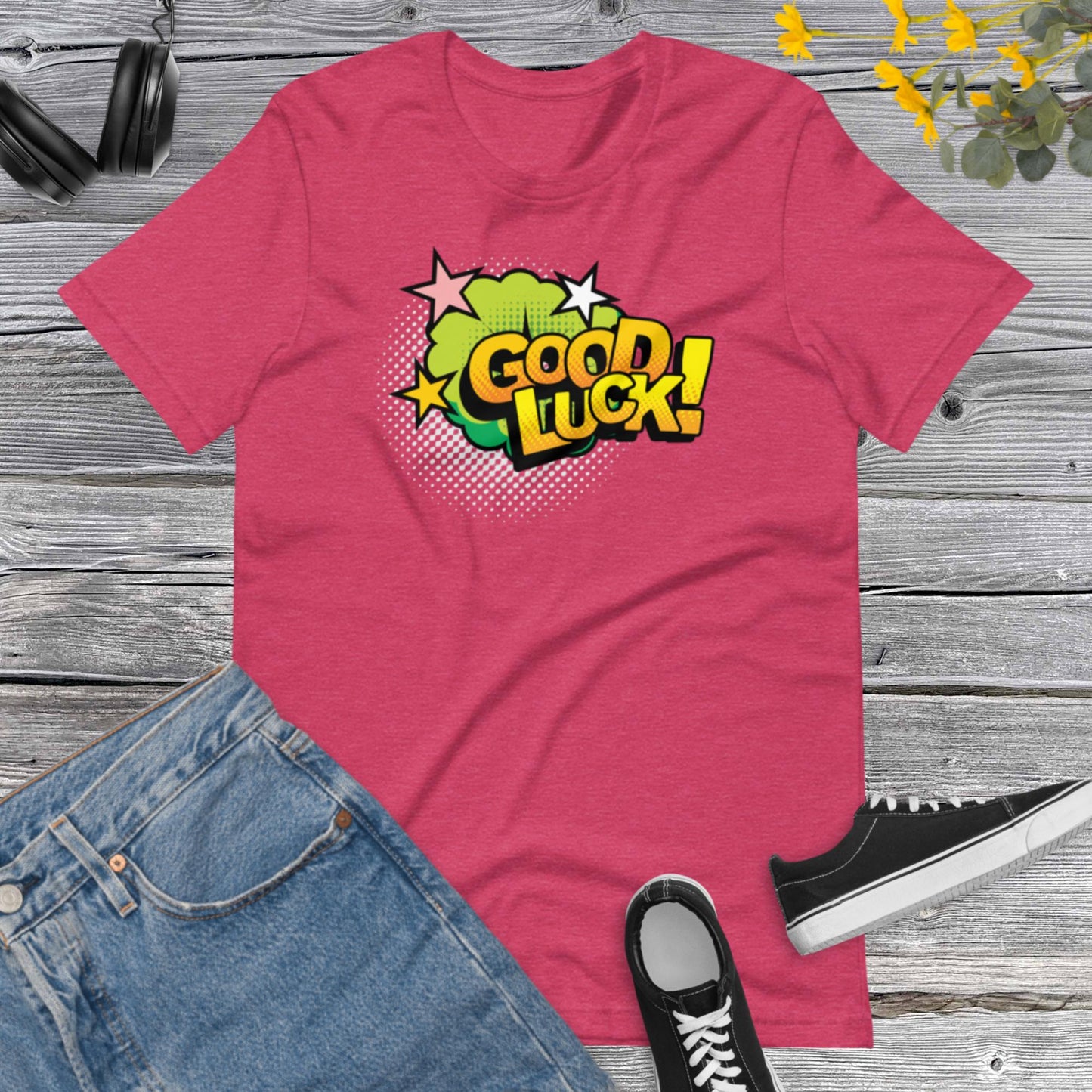 Good Luck Pop Art Style, Retro Design Good Luck Shirt, Retro Comic Style, Graphic Shirt , American Vintage Pop Art Design Unisex t-shirt