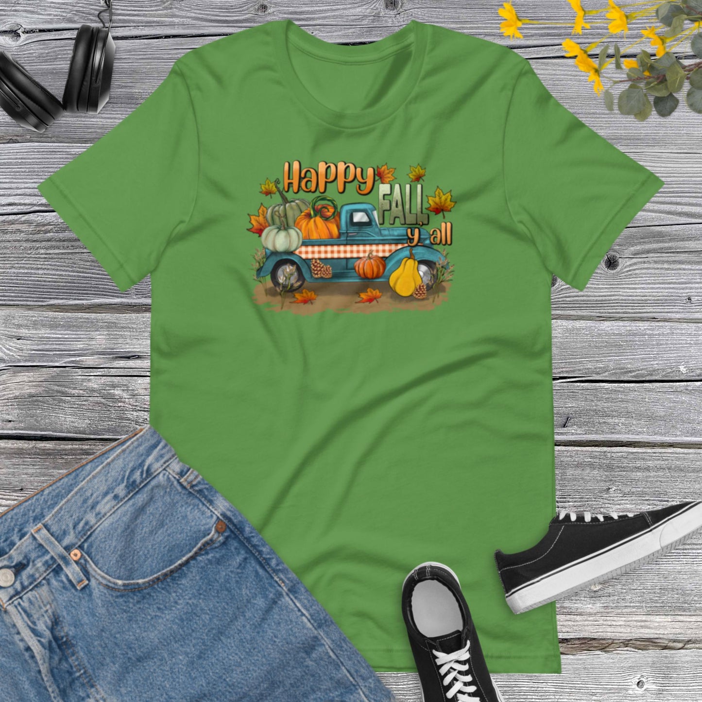 Happy Fall Y all, Fall Harvest on pickup Truck, Fall  Truck, Flowers Pumpkin, Thanksgiving, Pumpkins Unisex t-shirt