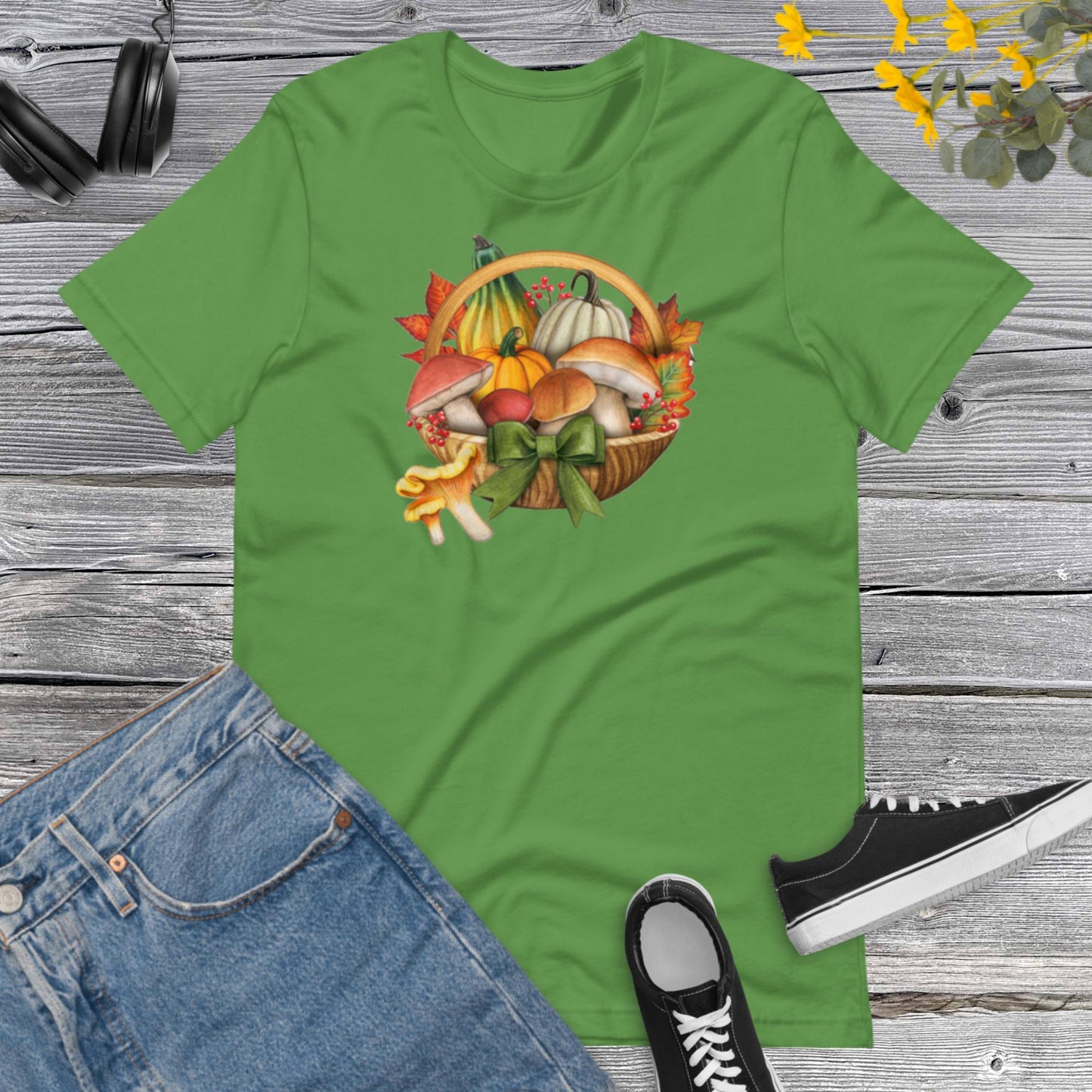 Watercolor Pumpkins and Mushroom, Basket Pretty Fall Watercolor Pumpkins, Hello Fall, Mushroom and Pumpkins Design Unisex t-shirt