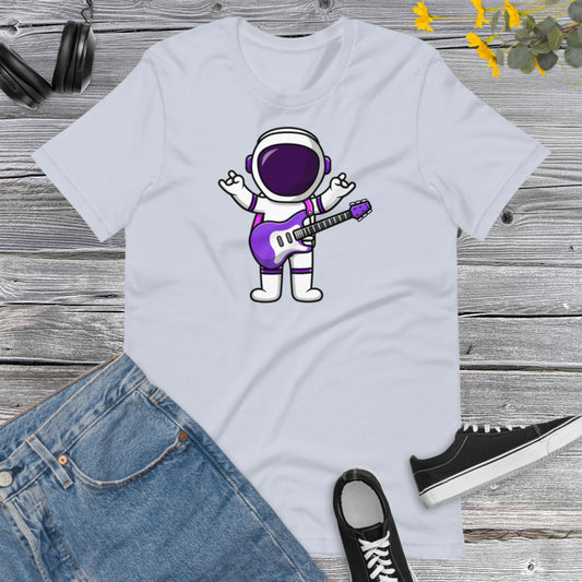 Astronaut Playing Electric Guitar Cartoon, I Love Musica, Guitar Lover, Cute Astronaut Unisex t-shirt