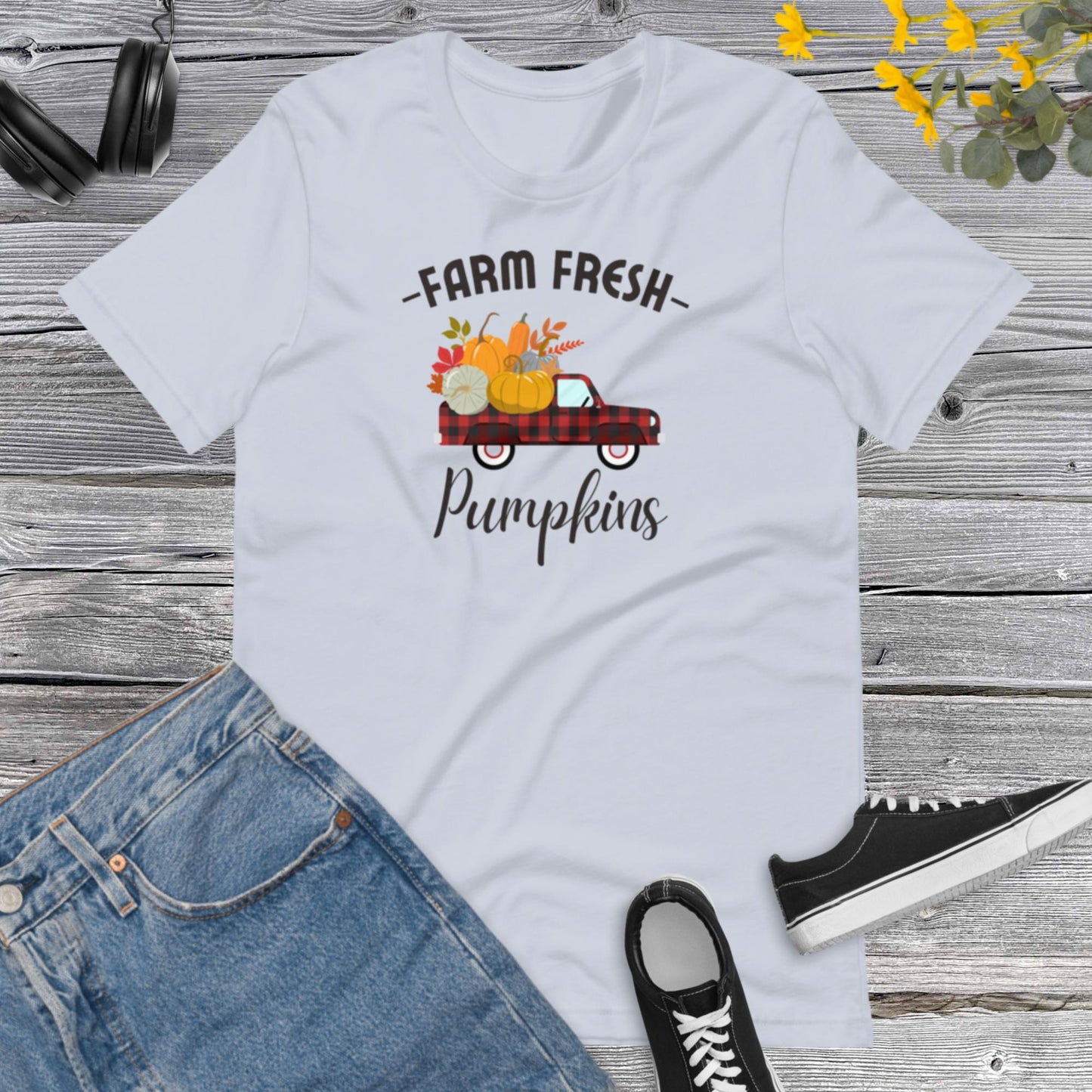 Farm Fresh Red Buffalo plaid Pickup Truck Pumpkins, Fall Truck Shirt, Pumpkin Shirt, Autumn Shirt, Fall Shirts, Thanksgiving Unisex t-shirt