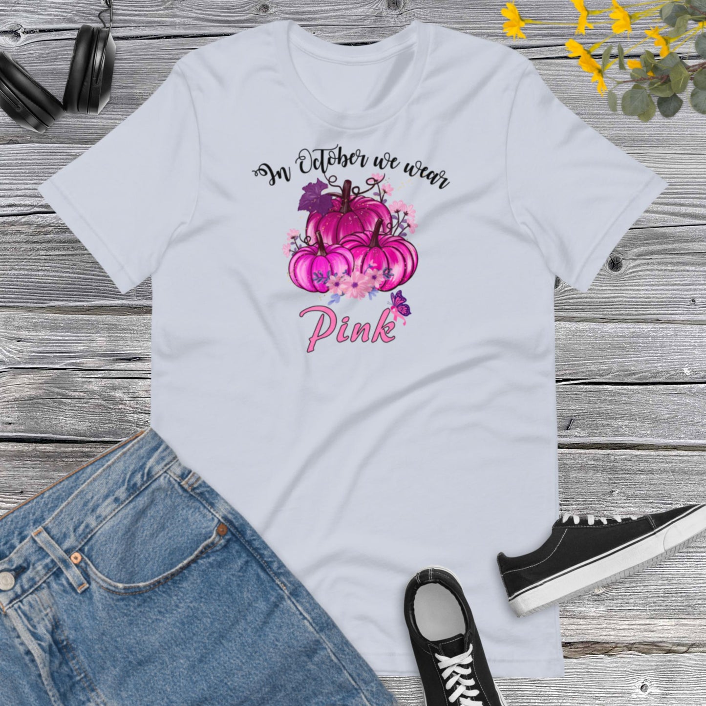 In October we wear Pink, Pink Pumpkin, Watercolor, Pink October,  Autumn Fall Breast Cancer Awareness Unisex t-shirt