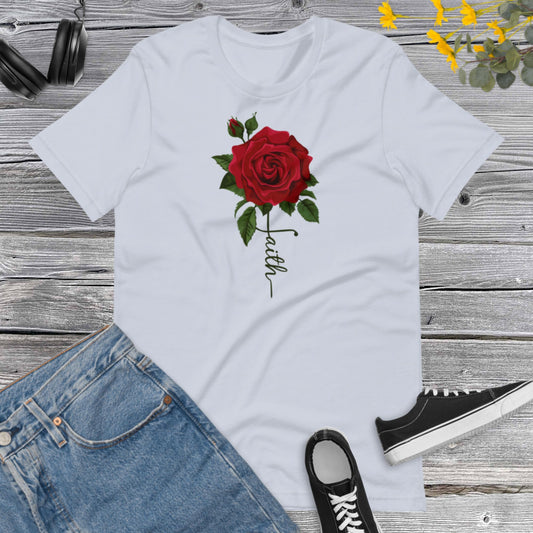 Faith Rose, Christian Watercolor, Vertical Cross, Faith Cross, Religious Shirt, Floral Shirt, Inspirational Unisex t-shirt