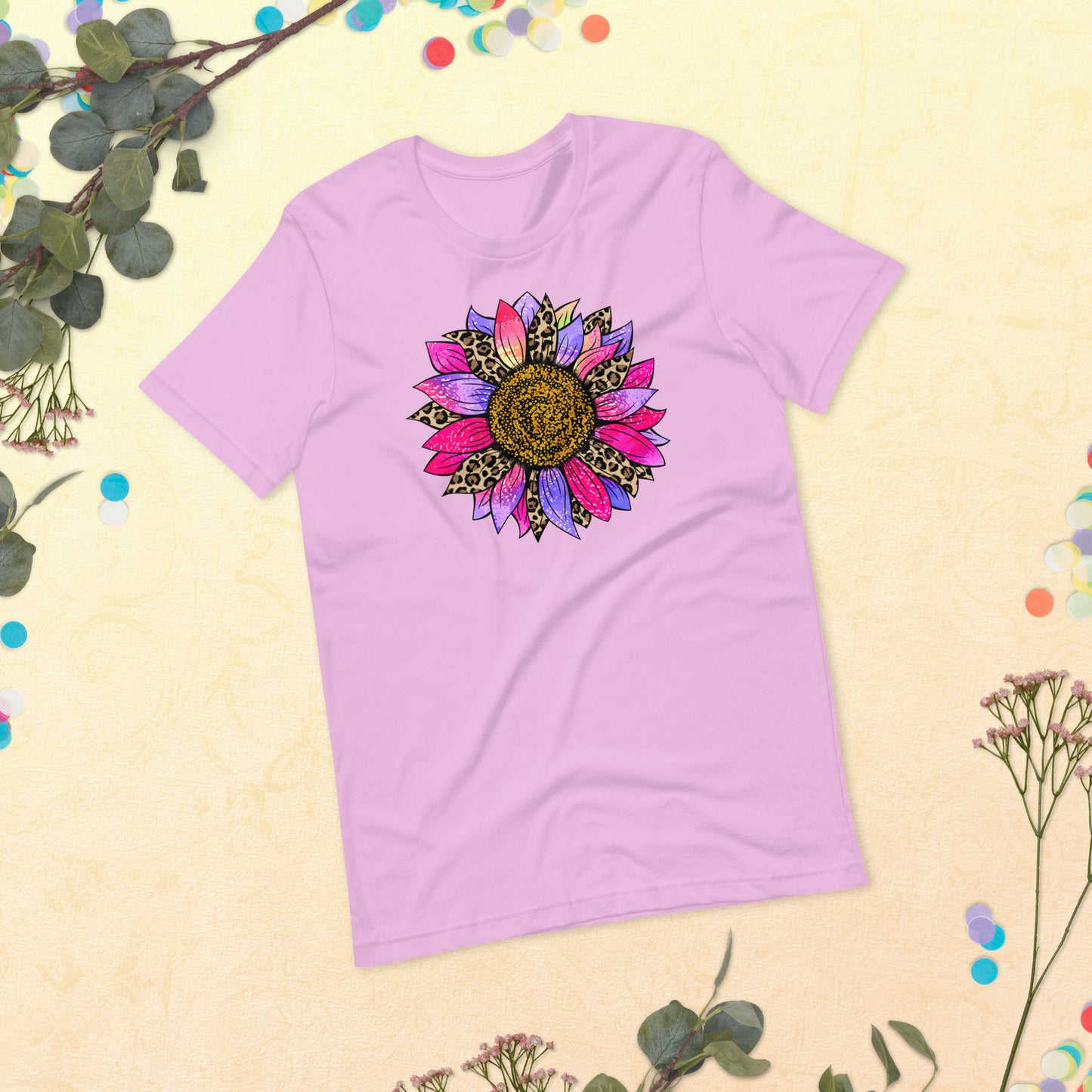 Leopard Sunflower Colorful, Sunflower Shirt, Flower Shirt, Daisy, Roses, Nature, Wildflower, Inspirational Unisex t-shirt