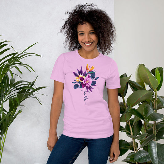 Faith Flower Tropical, Christian Watercolor, Vertical Cross, Faith Cross, Religious Shirt, Floral Shirt, Inspirational Unisex t-shirt