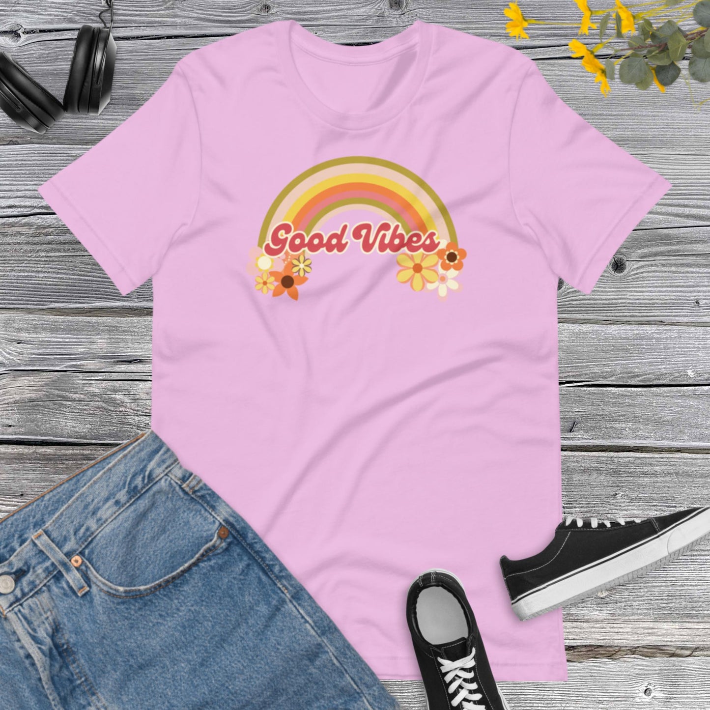 Retro Good Vibes Flowers, Raimbow flowers, Vintage Raimbow, Inspirational Positivity Shirt, Positive Feelings Unisex t-shirt