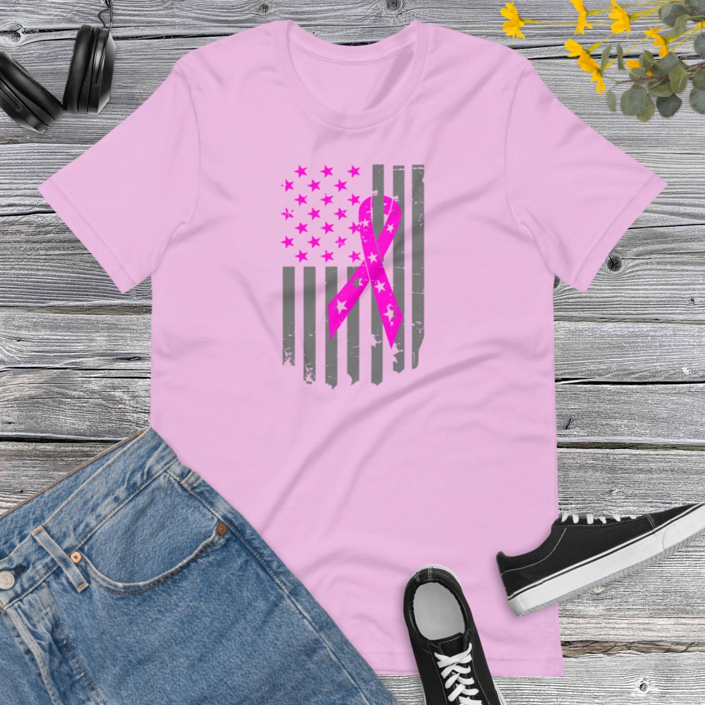 Breast Cancer USA Flag, Motivational Cancer Awareness T-shirt, Pink October, Breast Cancer T-shirt, Cancer Awareness Unisex t-shirt