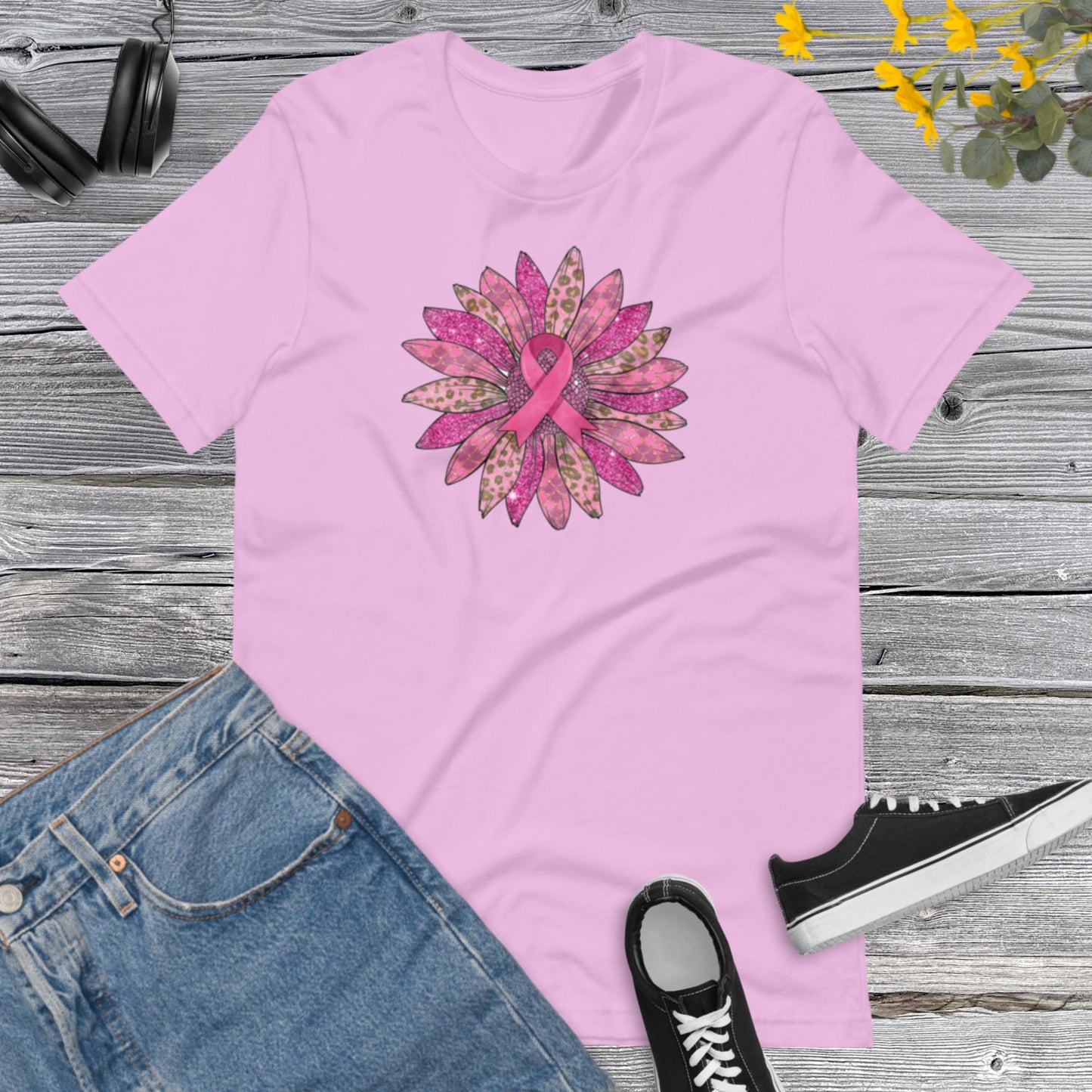 Sunflower Breast Cancer Awareness, Beautiful Pink Sunflower, Pink Ribbon For Woman Shirt, Breast Cancer Awareness Unisex t-shirt