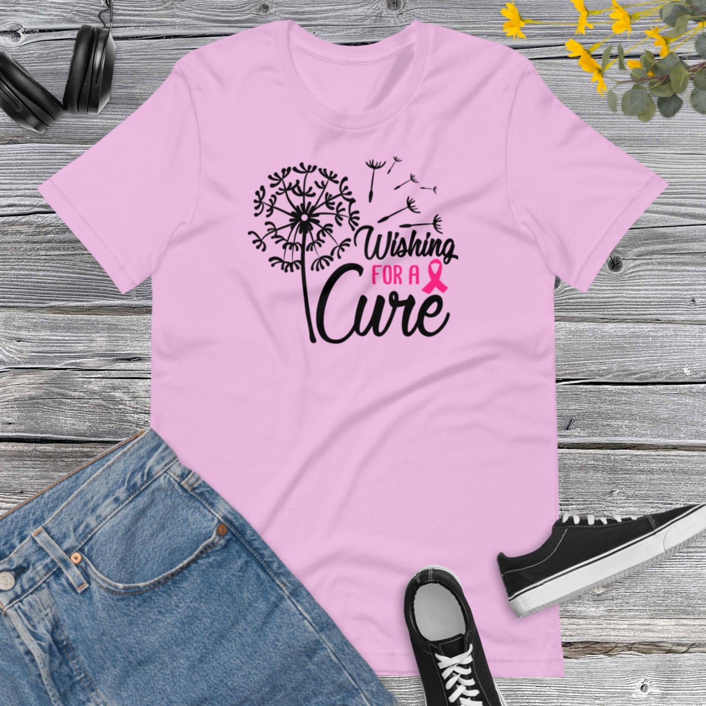 Wishing for a Cure, Breast Cancer Awareness, Team Cancer, Motivational, Pink Ribbon, In October We Wear Pink Unisex t-shirt