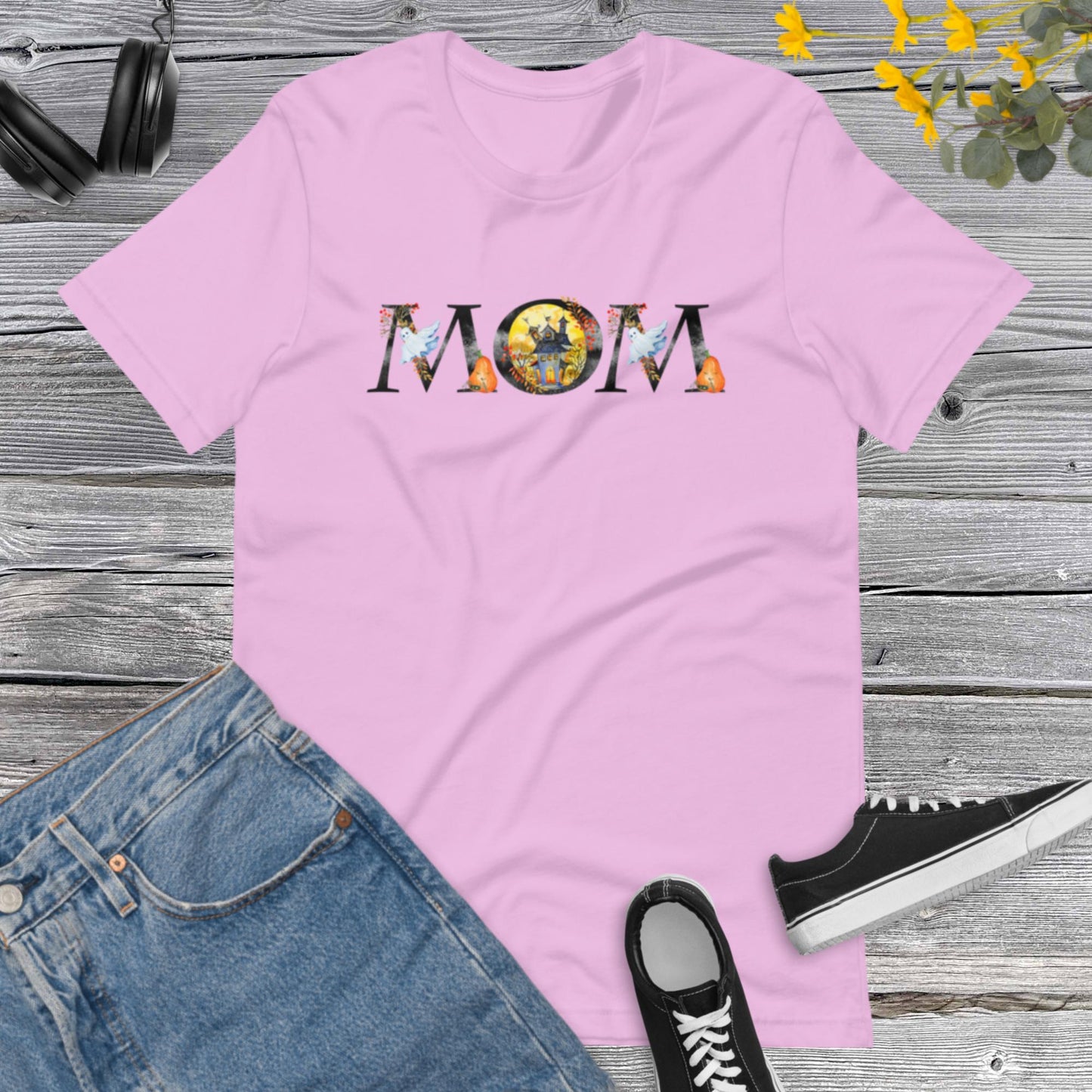 Halloween MOM, Happy Halloween Spooky Ghost, Halloween Mama, Letter Mom Watercolor, Pumpkins, Halloween Costume Unisex t-shirt