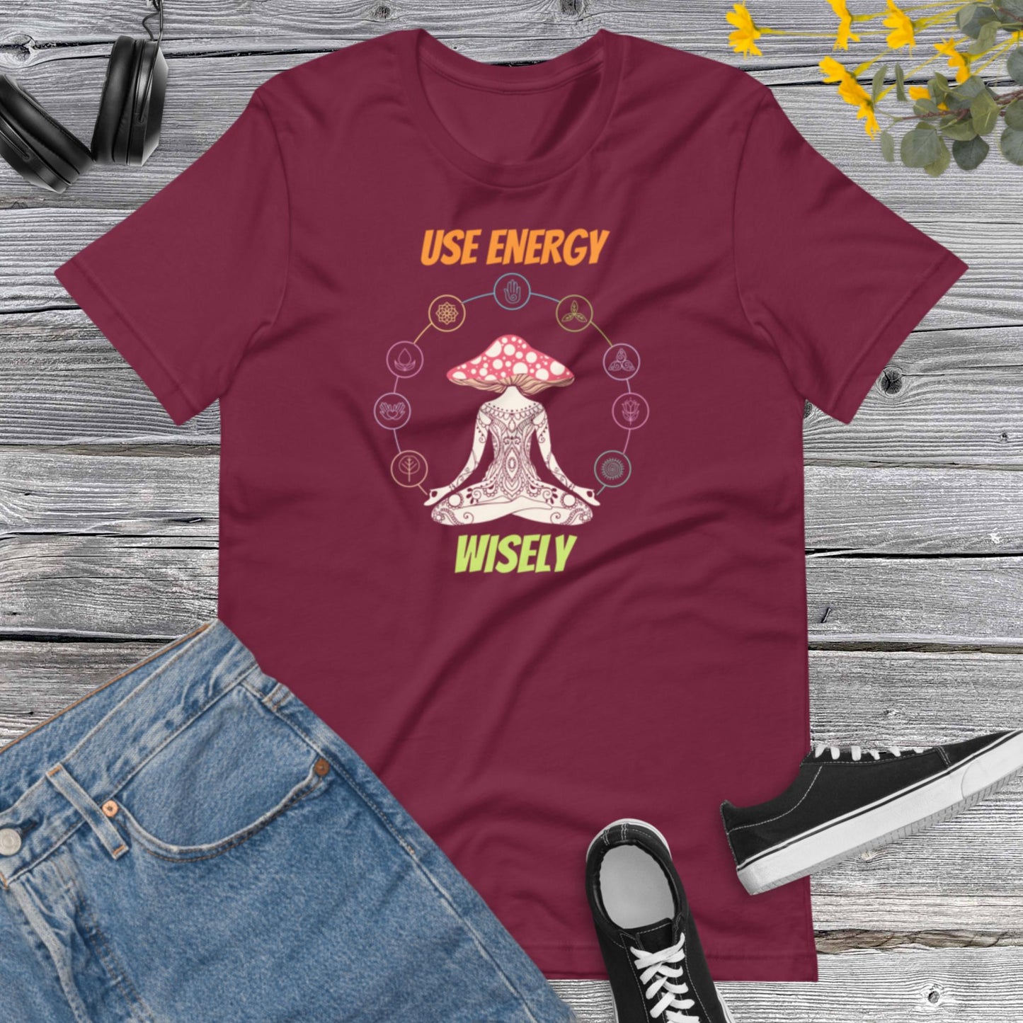 Use Energy Wisely, Psychedelic Mushroom T-Shirt, Yoga Time, Energy Positive, Positive Life, Vibes shirt Team Yoga Unisex t-shirt