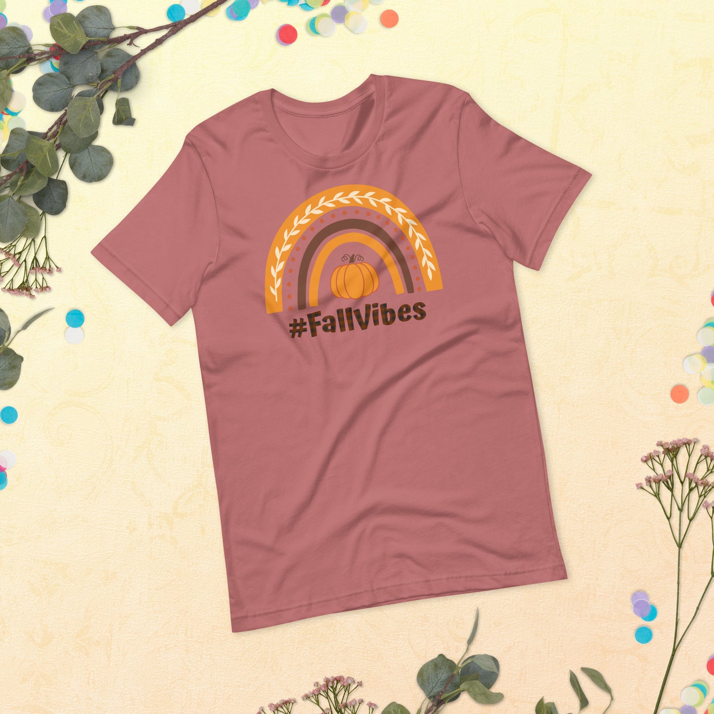 Fall Vibes Rainbow, Autum Rainbow shirt, Hello Fall, Thanksgiving Gift Unisex t-shirt